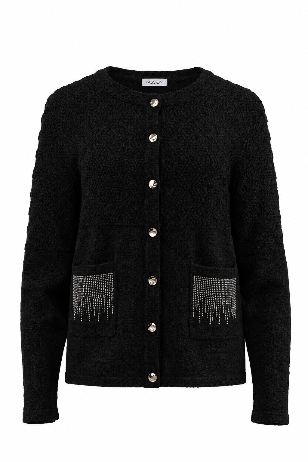 Passioni Strickjacke Twinset mit Rautenmuster und Strass Details