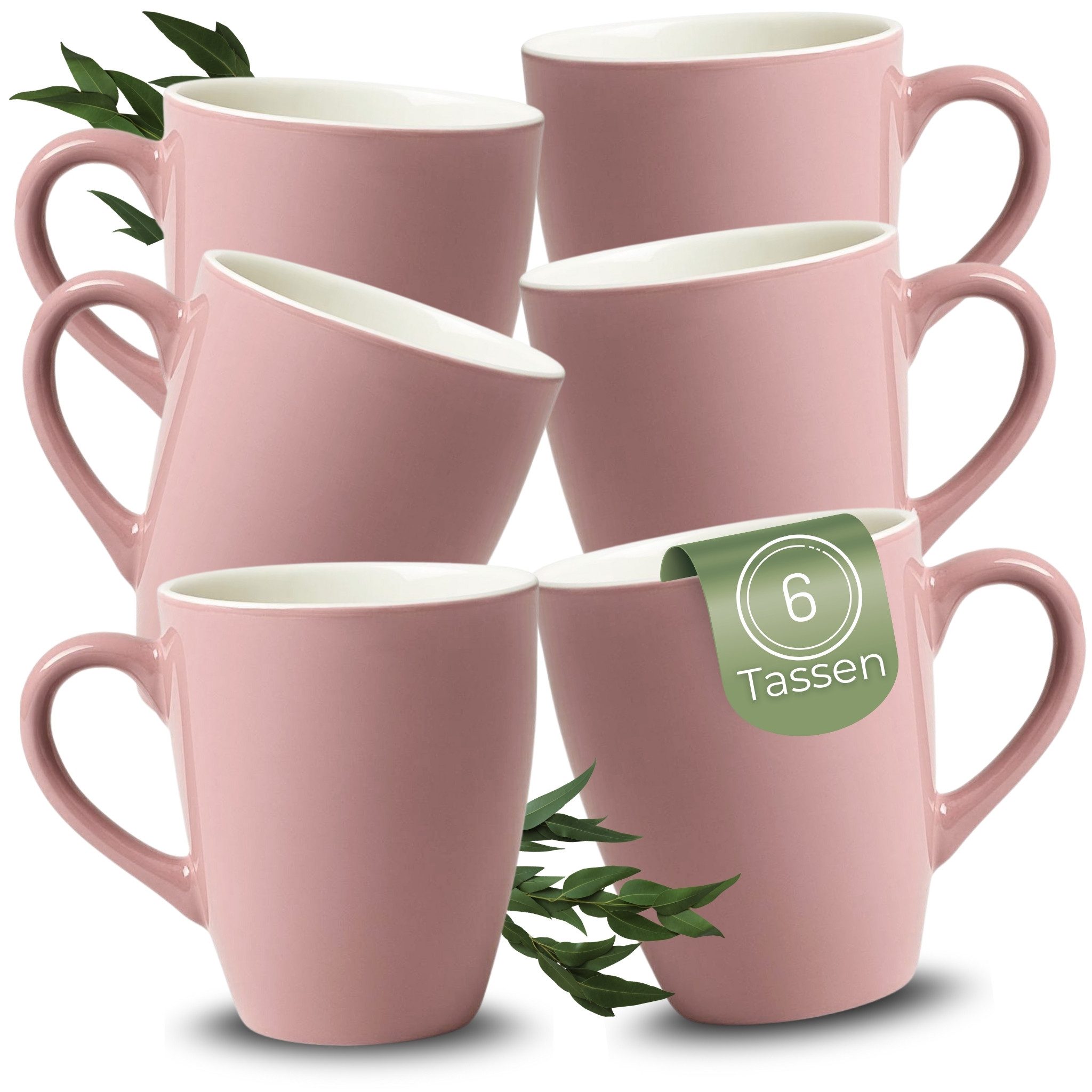 matches21 HOME & HOBBY Tasse Кофейные чашки 6er Set aus Keramik 340ml, Чашки in Altrosa, Keramik, Moderne Kaffeebecher Spülmaschinenfest & Mikrowellengeeignet