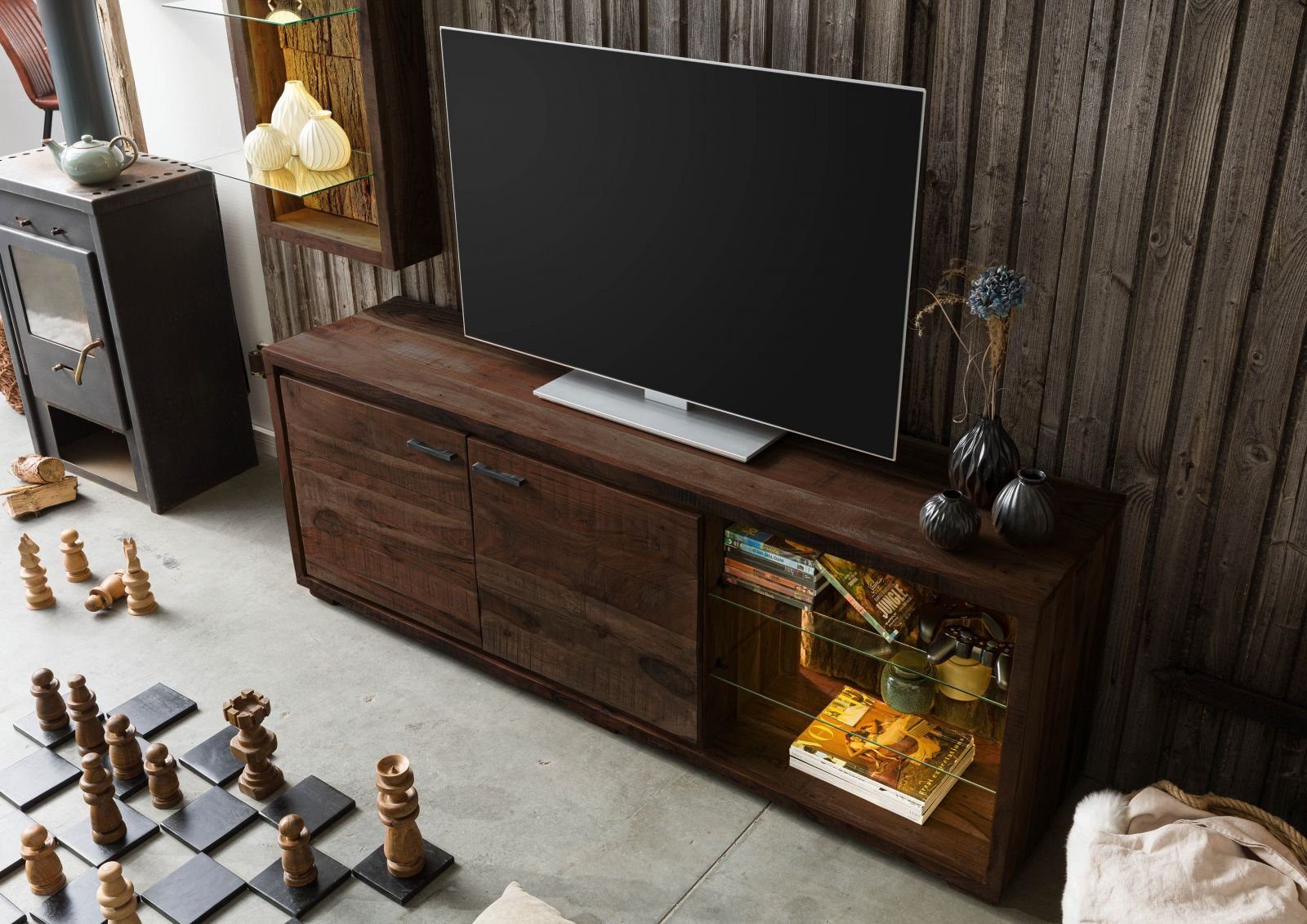 Massivmoebel24 TV-Board (TV-Board Akazie 175x40x63 dunkelbraun günstig online kaufen