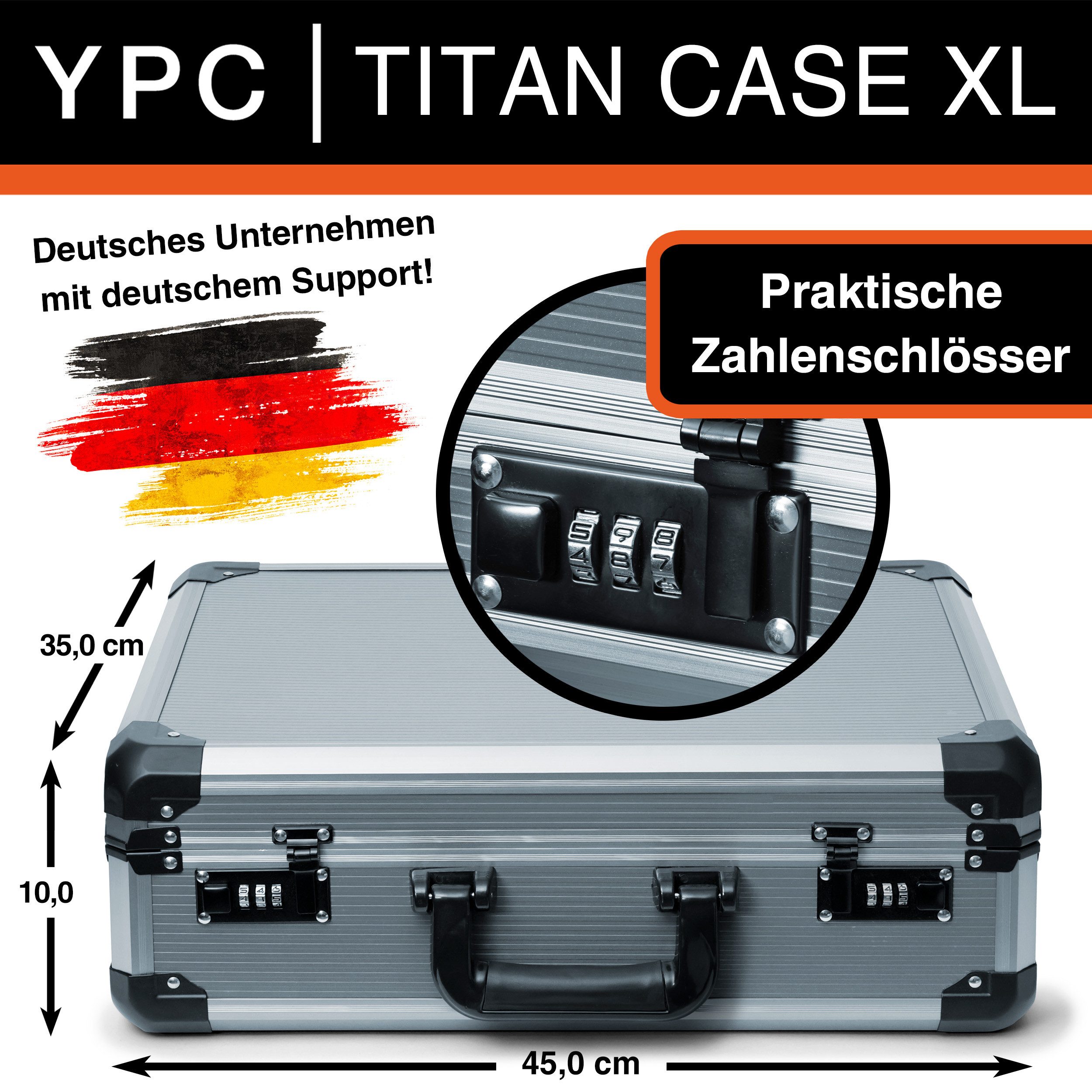 Thumbnail - YPC Werkzeugkoffer TITANCASE ALUKOFFER MIT WÜRFELSCHAUM – M, XL UND XXL, Zahlenschloss, Würfelschaum, Aluminium, Titangr...