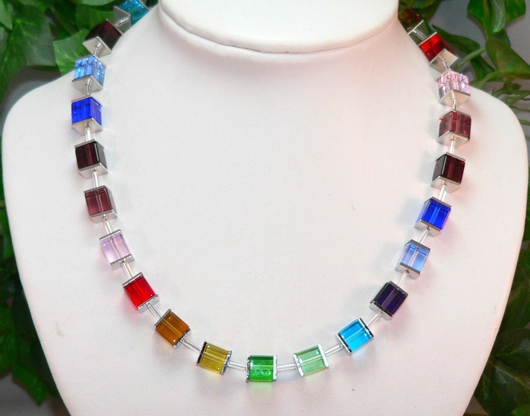traumschmuck Collier 255bb Glaswürfel 8mm, bunt Edelstahl, Länge wählbar 40 günstig online kaufen