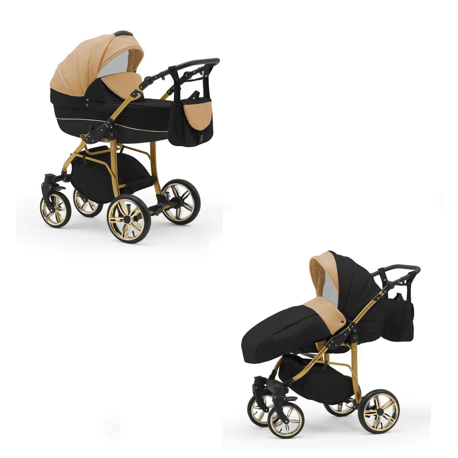 babies-on-wheels Kombi-Kinderwagen 2 in Teile Cosmo 1 Gold 46 13 Kinderwagen-Set - ECO Farben in Beige-Schwarz 