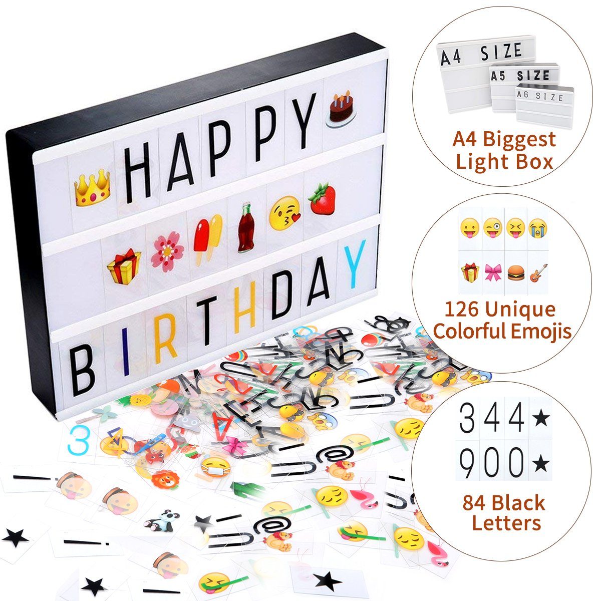 ELEGIANT Dekokiste Deko Leuchtkasten + 210 einschiebbare Zeichen, individualsierbar, Unikat