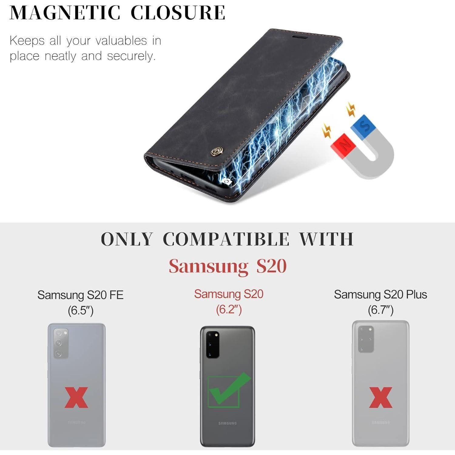 LuxusKollektion Flip Case Handyhülle Samsung Galaxy S20 Leder Flip Case Schwarz Magnet