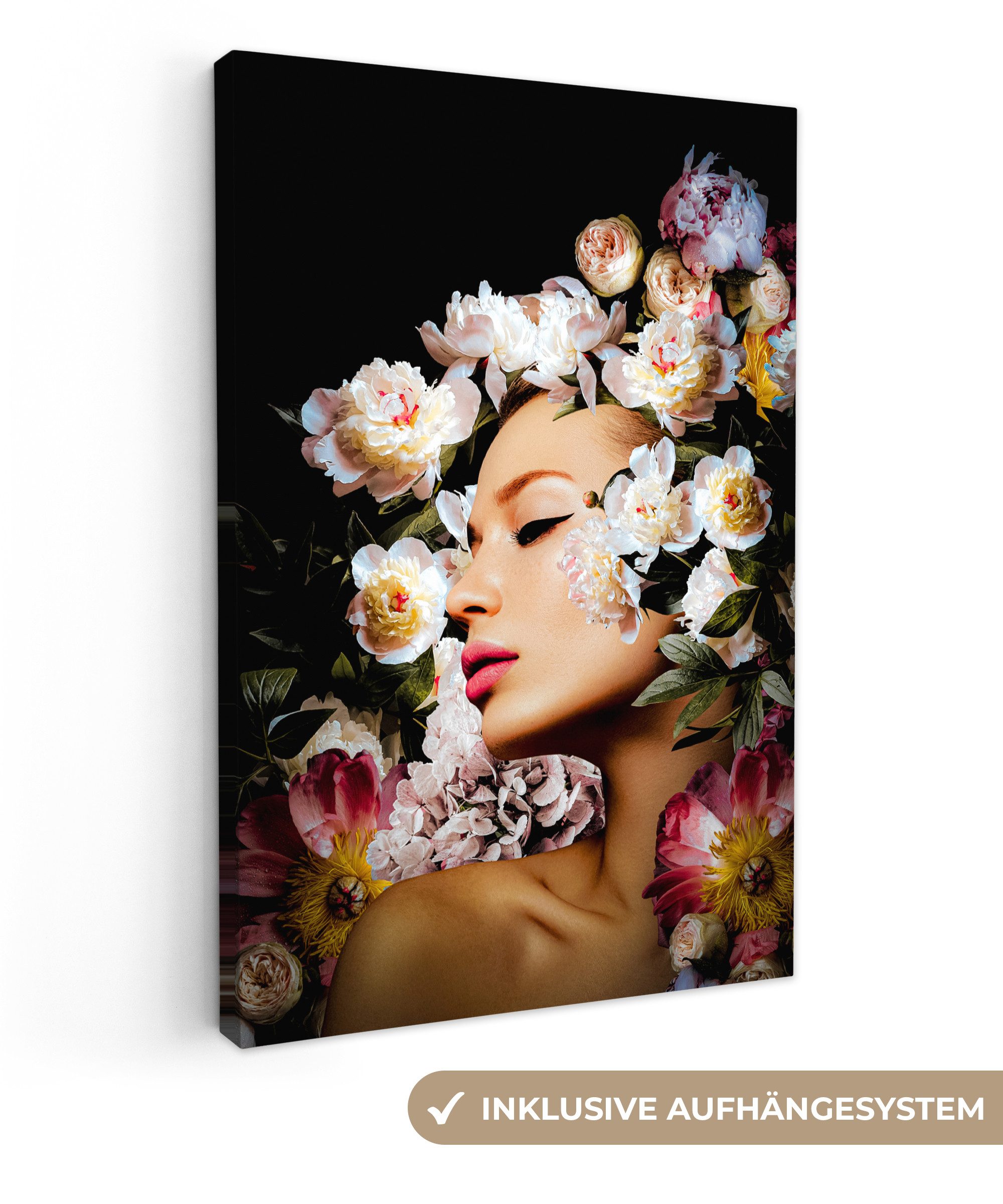 OneMillionCanvasses® Leinwandbild Frauen - Blumen - Rosen - Porträt, Fotodr günstig online kaufen