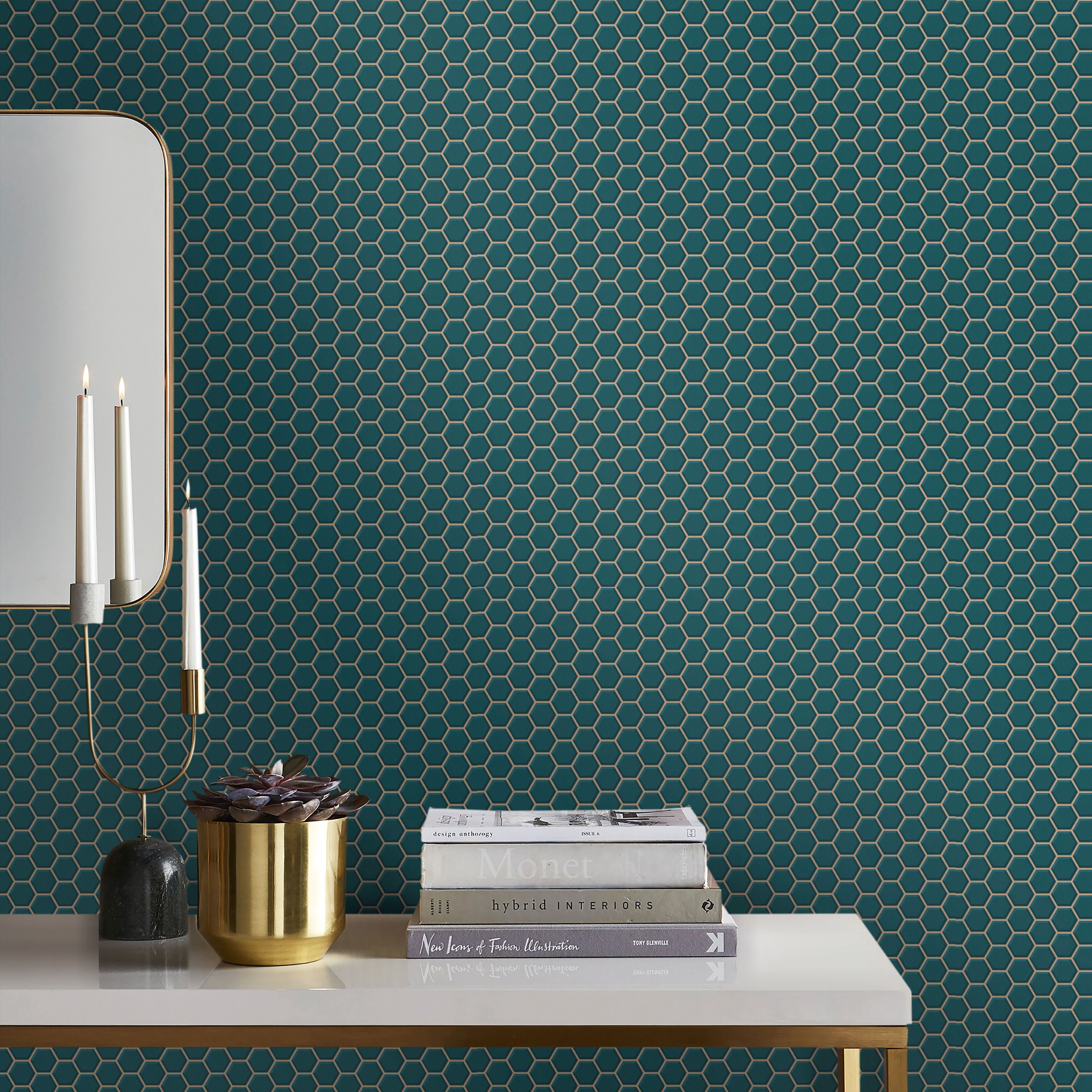WOW Vliestapete Hexagon Chic, aufgeschäumt, geometrisch, (1 St), Grün - 1005x52 cm