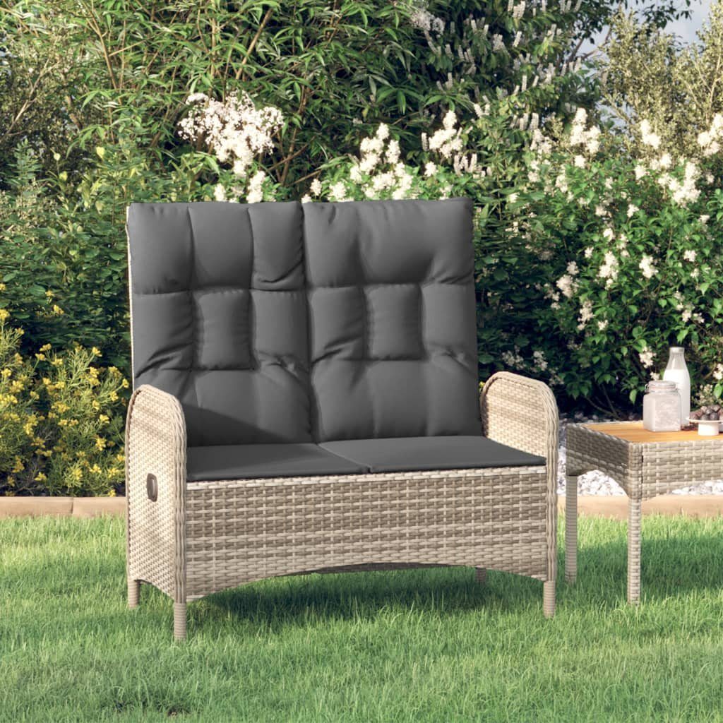 furnicato Gartenbank Garten-Relaxbank Grau 107 x 62,5 x 109 cm mit Liegefunktion, Wetterbeständige Sitzbank mit Kissen und verstellbarer Rückenlehne