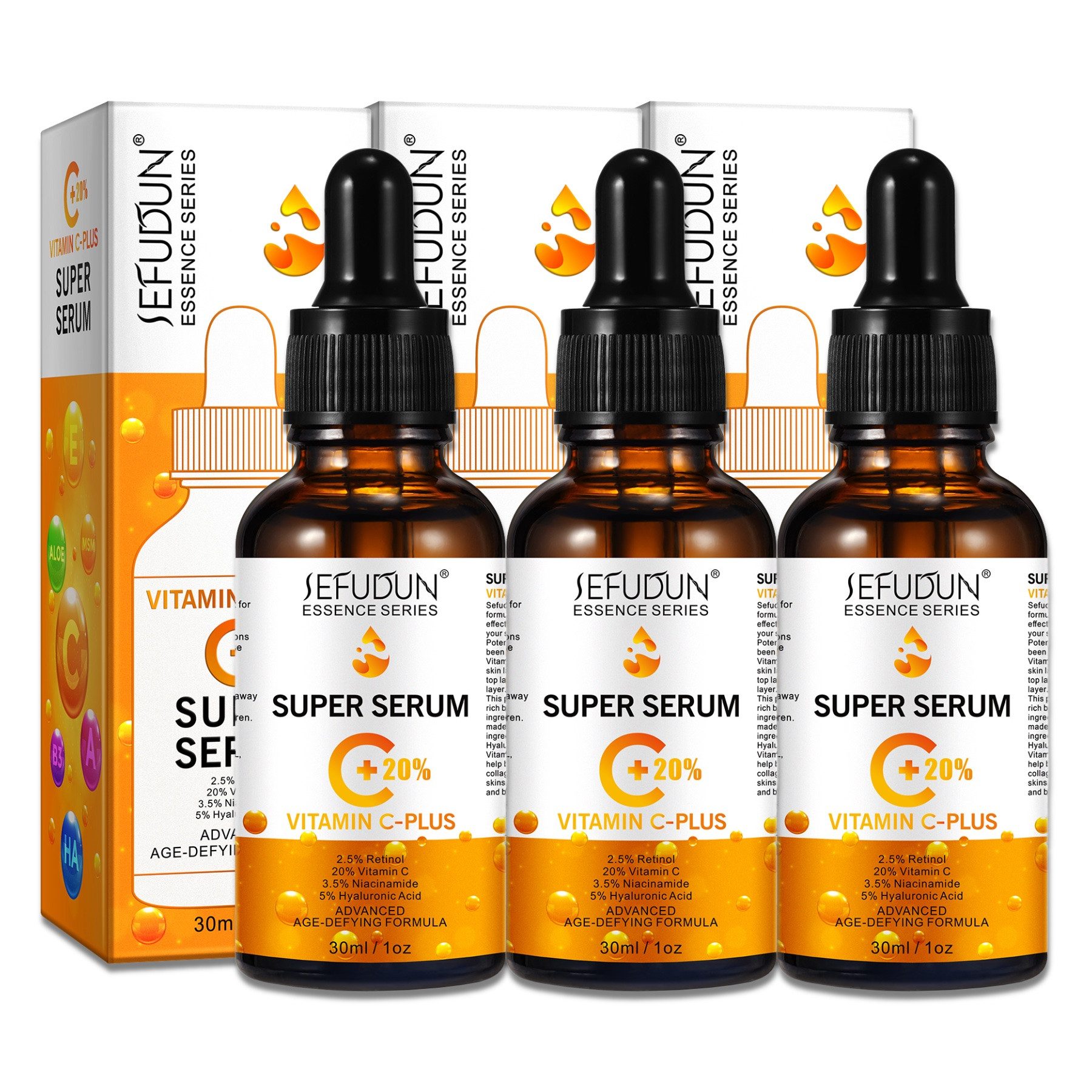 P-Beauty Cosmetic Accessories Gesichtsserum Vitamin C Plus Serum Anti-Falten Anti-Aging Hyaluronsäure Retinol, 3-tlg., Gesichtsserum, Anti-falten Serum, Anti-Aging