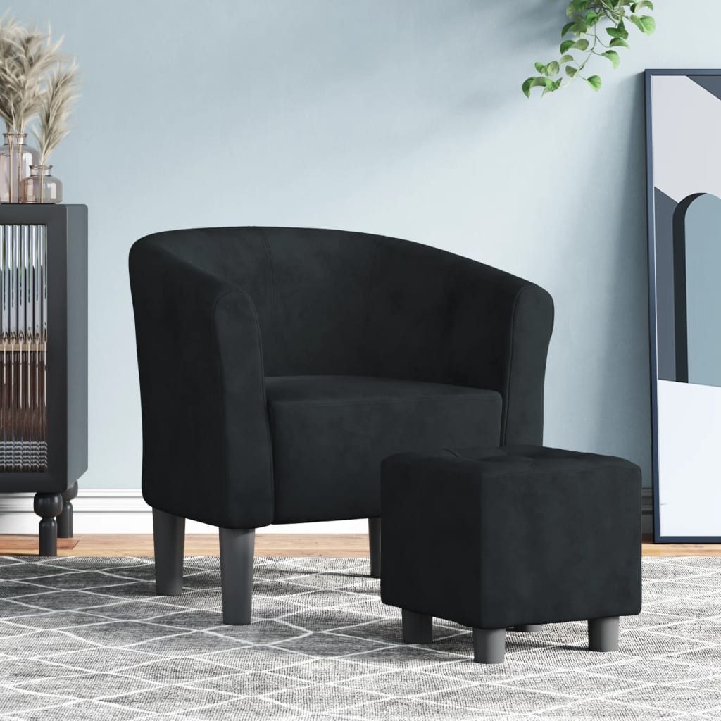 furnicato Cocktailsessel Moderner schwarzer Clubsessel mit Fußhocker 70x56x68 cm (1-St), Samtbezogener Sessel mit Massivholz-Gestell und weichem Schaumstoff