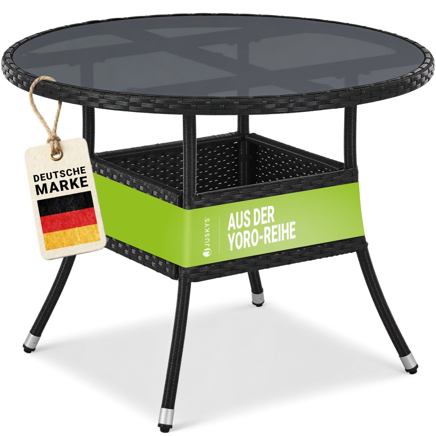 Juskys Gartentisch Yoro, rund, aus Polyrattan, wetterfest & langlebig, pflegeleicht