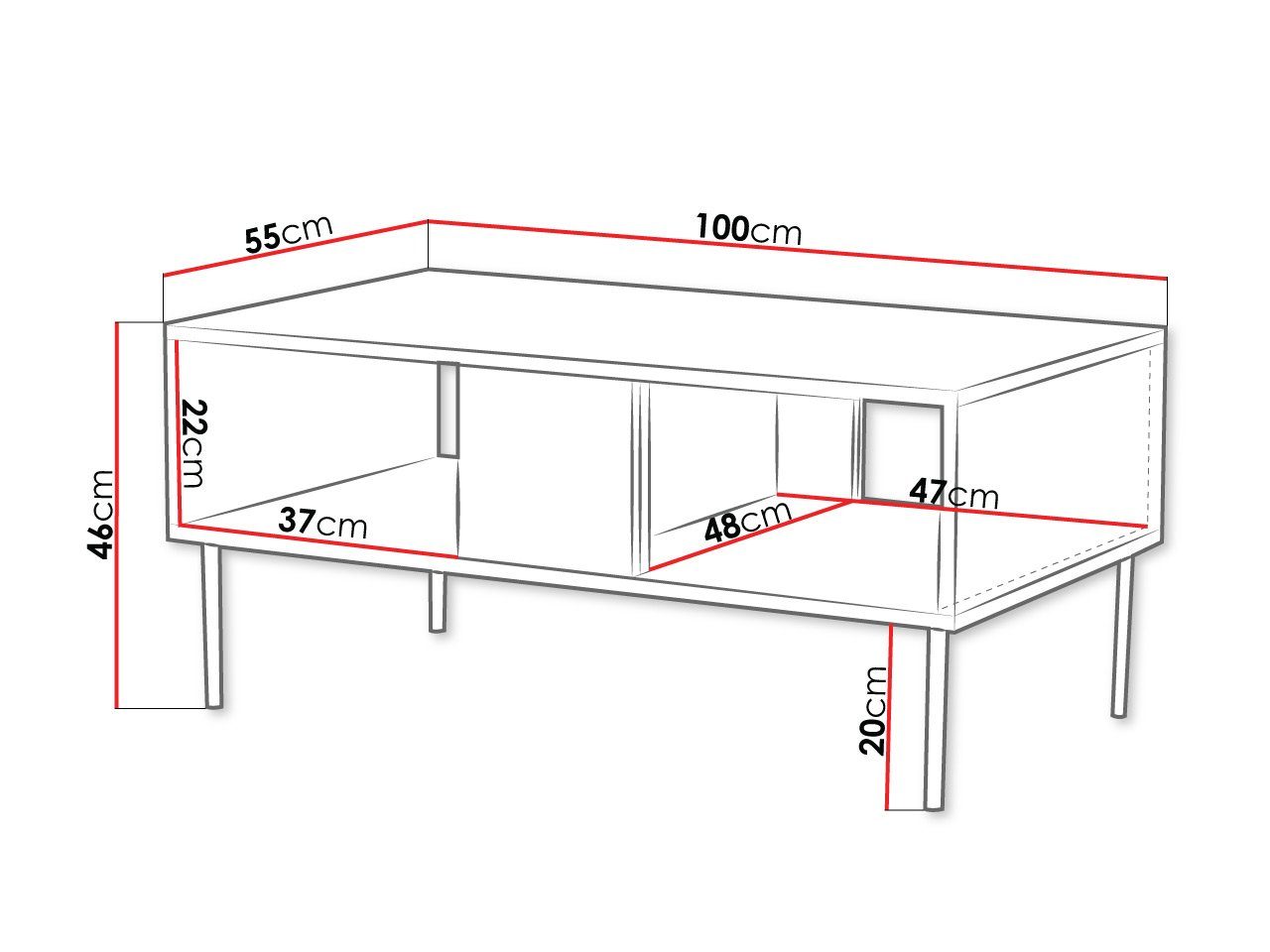 MIRJAN24 Couchtisch Art Deco, Metallfüße, 100x55x46 cm