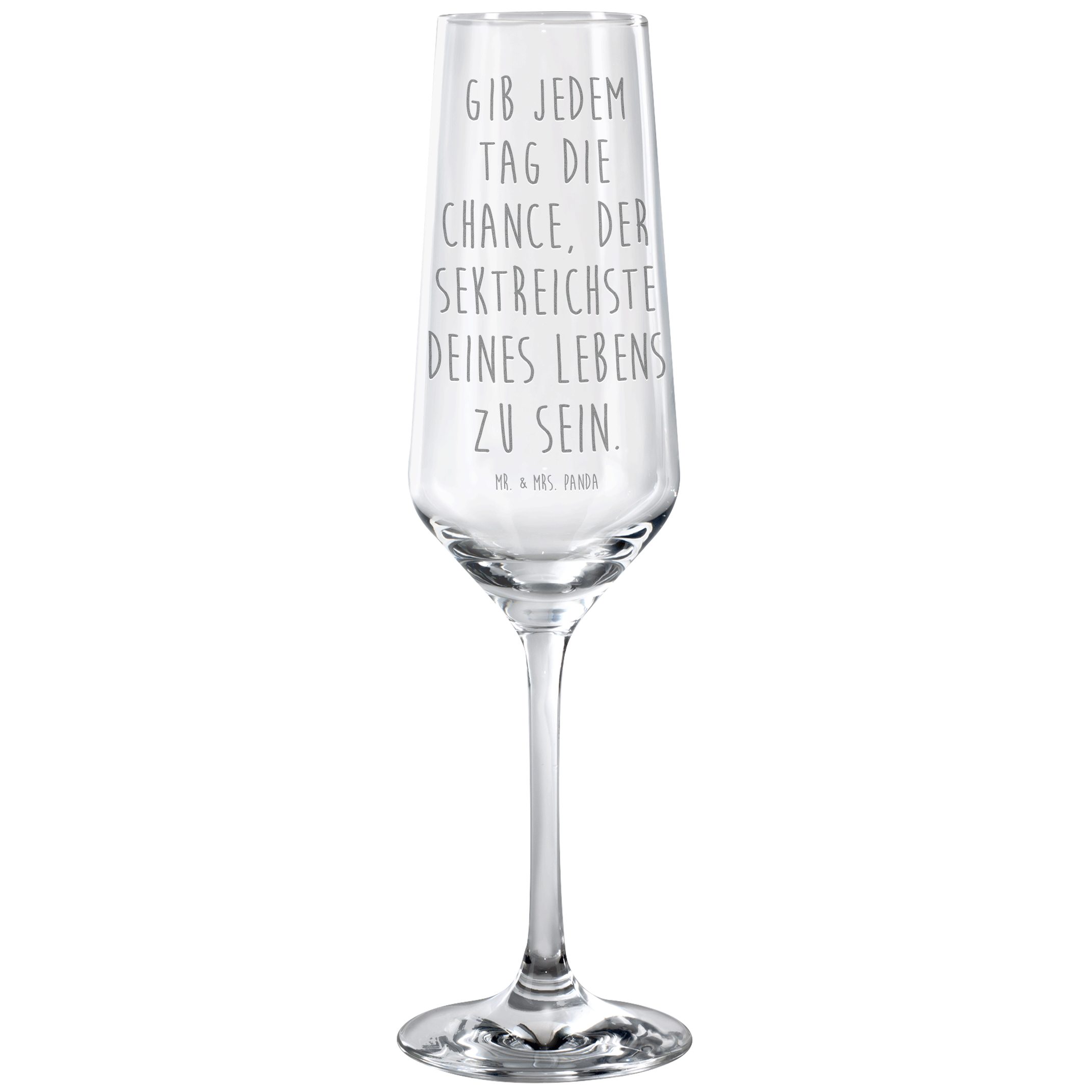 Mr. & Mrs. Panda Sektglas Tag Sektglas - Transparent - Geschenk, Optimismus, Spülmaschinenfeste, Premium Glas, Hochwertige Gravur