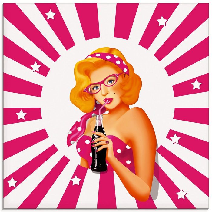 Artland Glasbild Rockabilly Pin-up-Girl auf Streifen Frau (1 St) in verschiedenen Größen