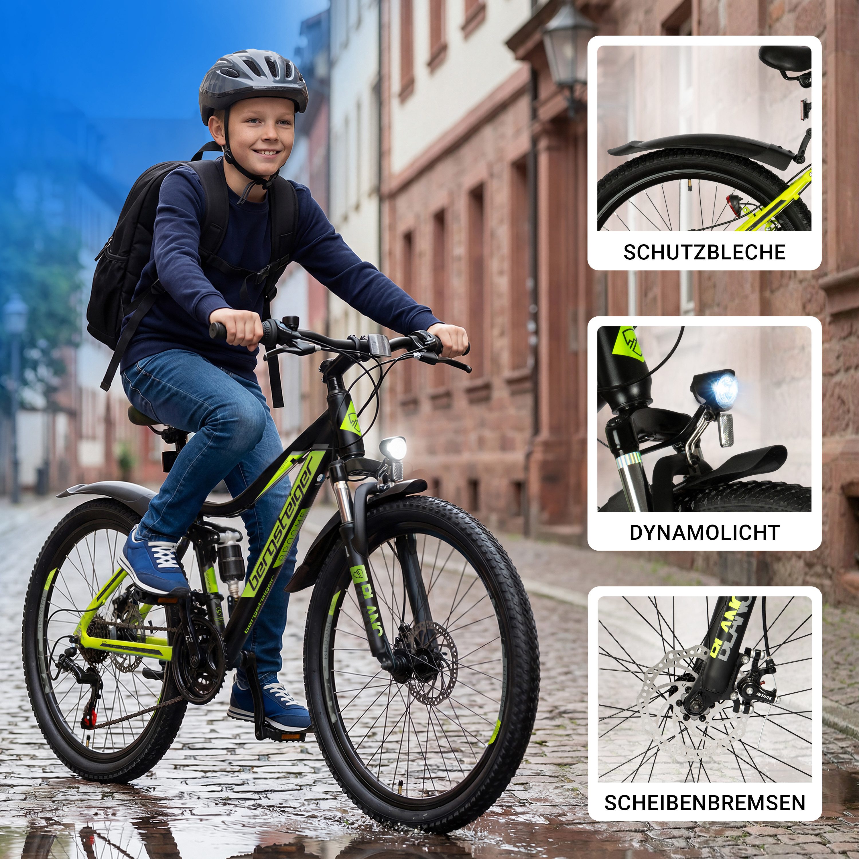 bergsteiger Kinderfahrrad Broome 24, 26 Zoll, Damen, Herren, Mountainbike, 21 Gang Shimano Shimano Tourney Schaltung Schaltwerk, Kettenschaltung, Scheibenbremsen
