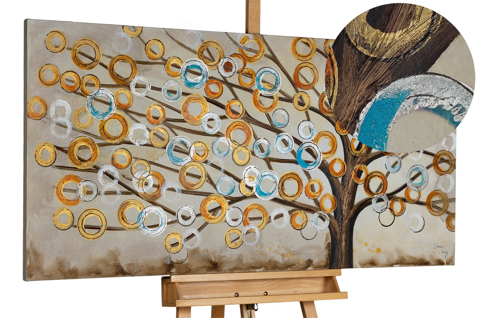 KUNSTLOFT Gemälde Herbstblues 140x70 cm, Leinwandbild 100% HANDGEMALT Wandbild Wohnzimmer