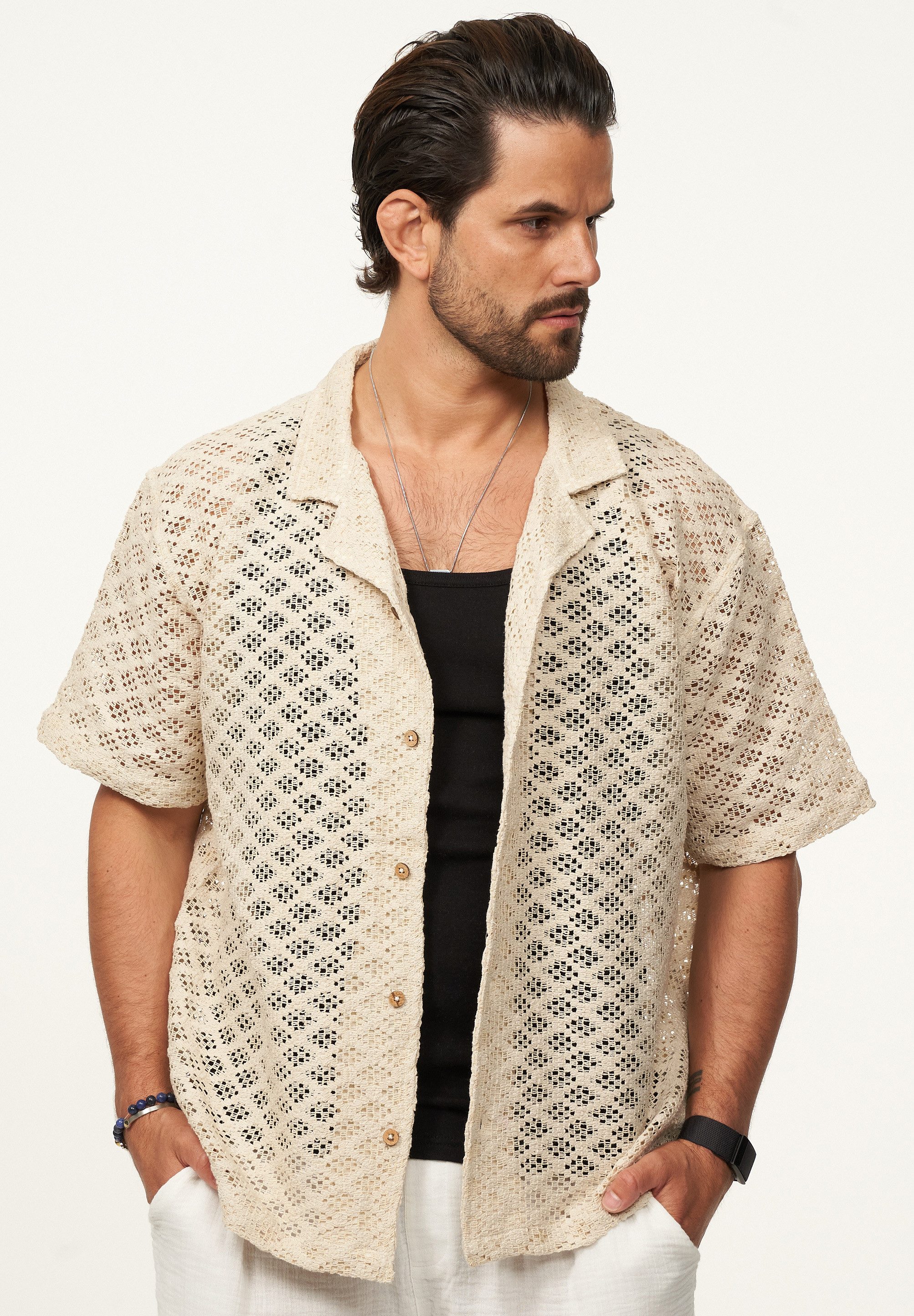 SOULSTAR Kurzarmhemd im Vintage Summer-Look Herren Kurzarm Strick Polo-Hemd günstig online kaufen