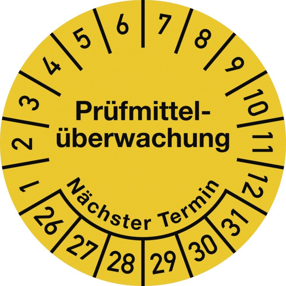 Hinweisschild Prüfplakette Prüfmittelüberwachung 2026-2031,Dokumentenfolie,Ø 30 mm