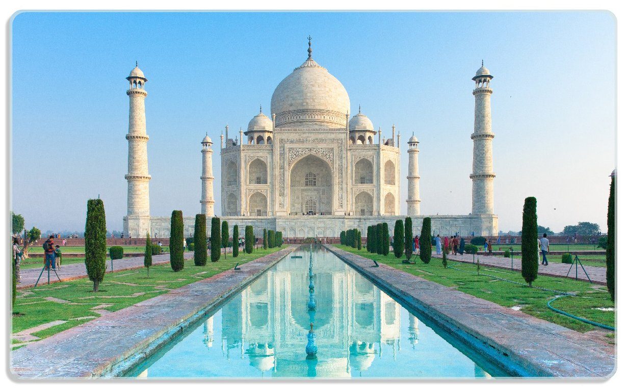 Wallario Frühstücksbrett Taj Mahal - 4mm, ESG-Sicherheitsglas, 1-St), rutschfester Indien, Mausoleum (inkl. 14x23cm Gummifüße in