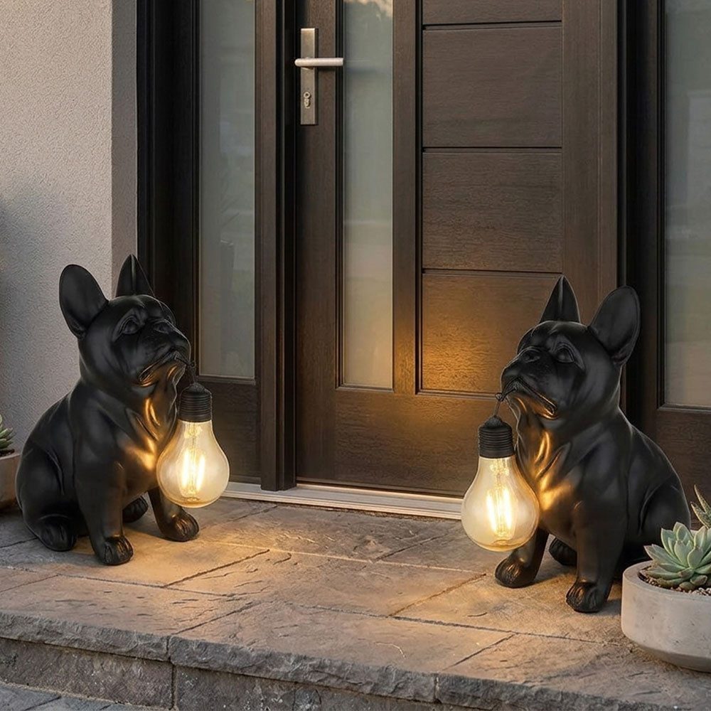 GLOBO LIGHTING LED Solarleuchte, LED-Leuchtmittel fest verbaut, Warmweiß, 2x LED Solarleuchte Solarlampe Außenleuchte Schwarz Matt Hund H23,5cm