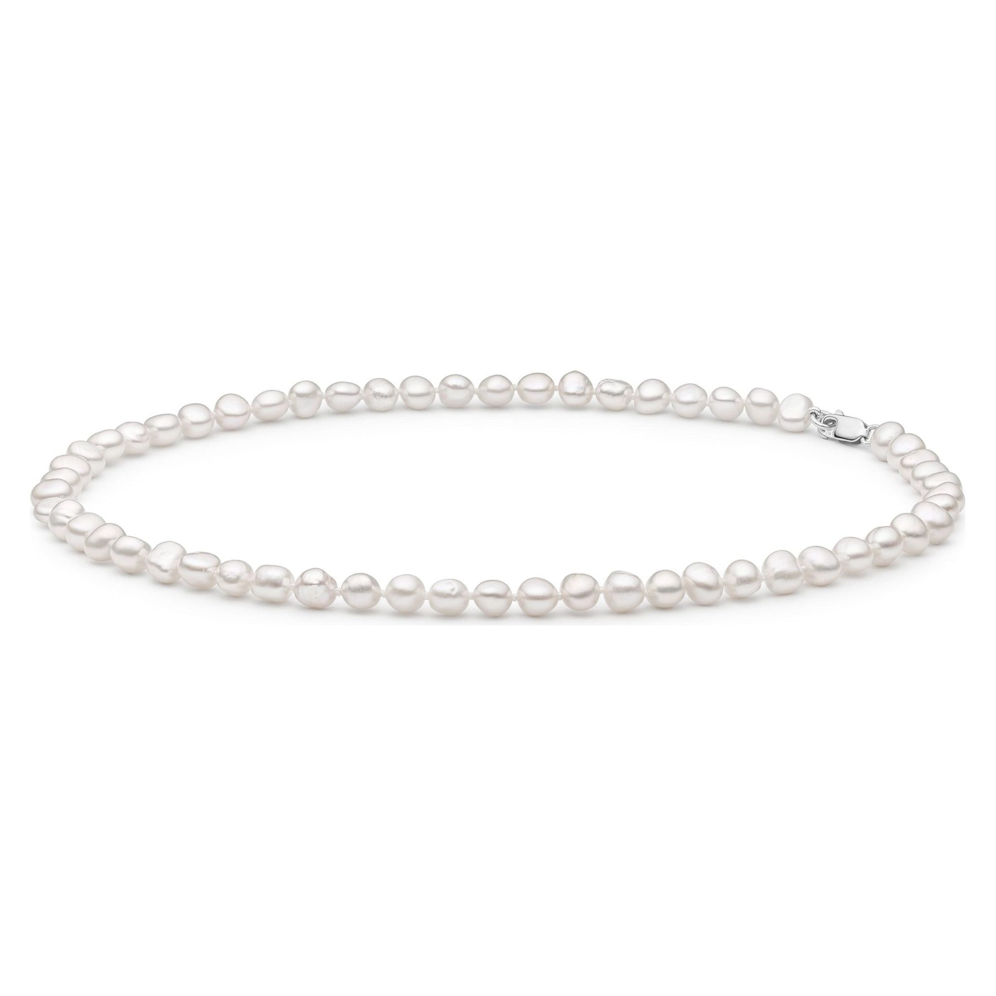Gaura Pearls Perlenkette weiß, barock, ca. 7 mm, 45 cm, 925er Sterlingsilber, rhodiniert