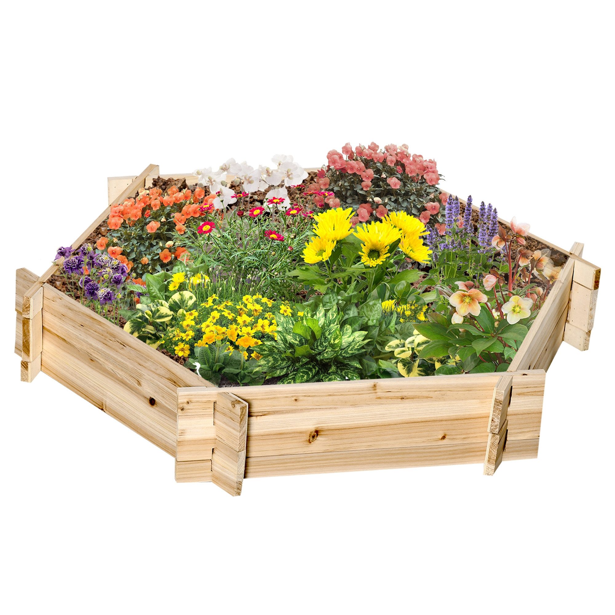 MC Star Hochbeet Hochbeet sechseckig DIY Pflanzkübel Pflanzkasten aus Holz (für Garten Balkon Natur 100 x 92 x 16 cm)