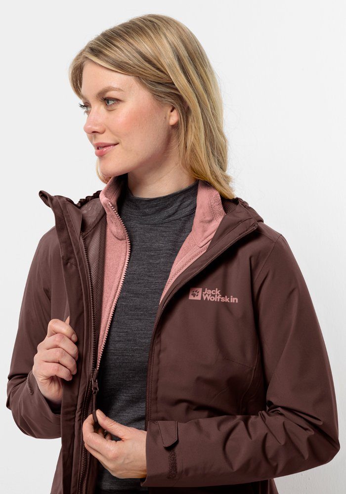 Jack Wolfskin 3-in-1-Funktionsjacke (2 JKT 3IN1 MOONRISE dark-maroon W teilig)