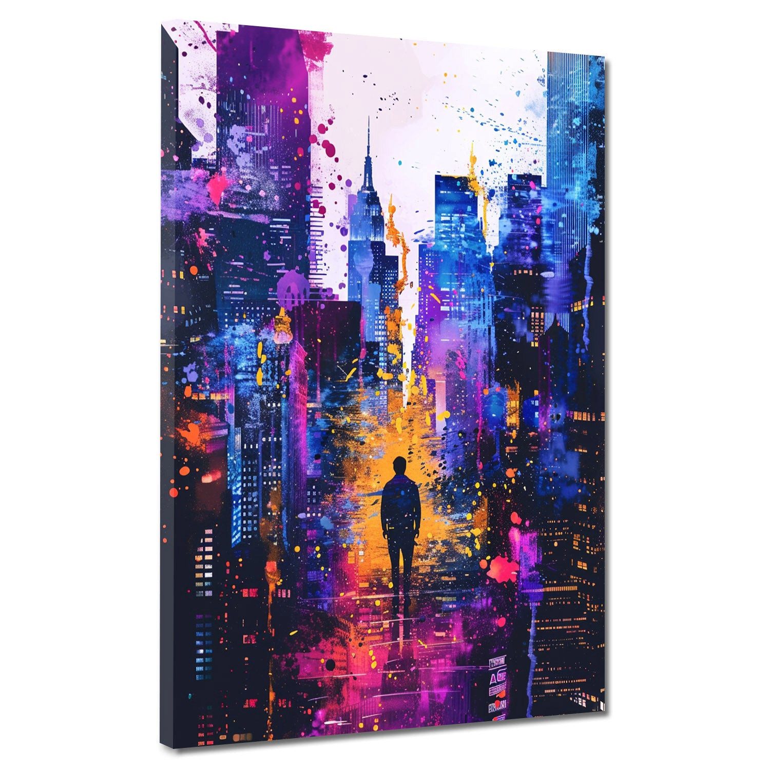 Artedinoi Leinwandbild New York Skyline Figur violett Modern Leinwandbild Wandbild XXL, New Yorker Skyline, bunt