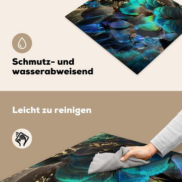 MuchoWow Herdblende-/Abdeckplatte Federn - Pfauenfedern - Pfau - Blau - Kunst, Vinyl, (1 tlg), 60x52 cm, Mobile Arbeitsfläche nutzbar, Ceranfeldabdeckung