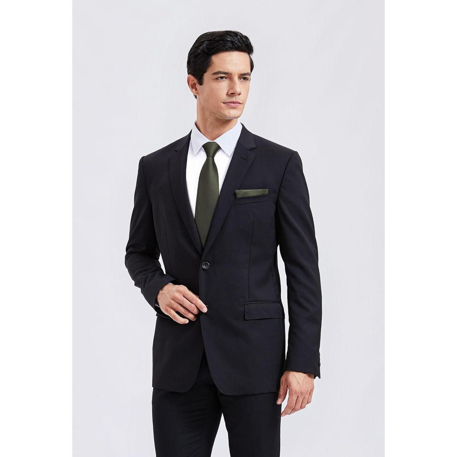 LuxusKollektion Krawatte Krawatte Herren Einstecktuch Set Hochzeit Business Olivgrün – Bild 5 von 5
