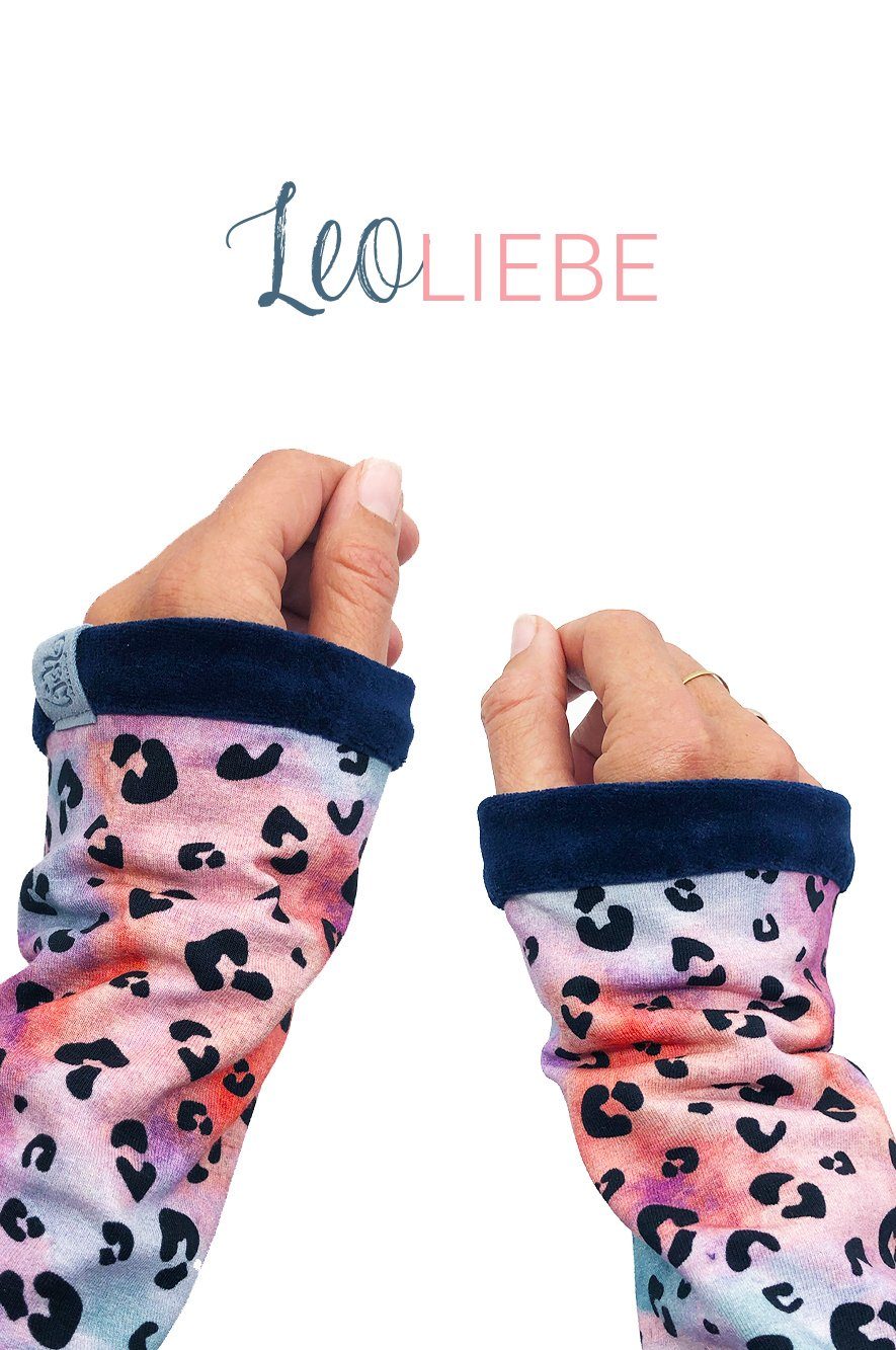 Wishproject® Armstulpen Damen Pulswärmer, Buntes Leopardenmuster Kuschel-Weiche Stoffe & Hochwertige Herstellung in Deutschland
