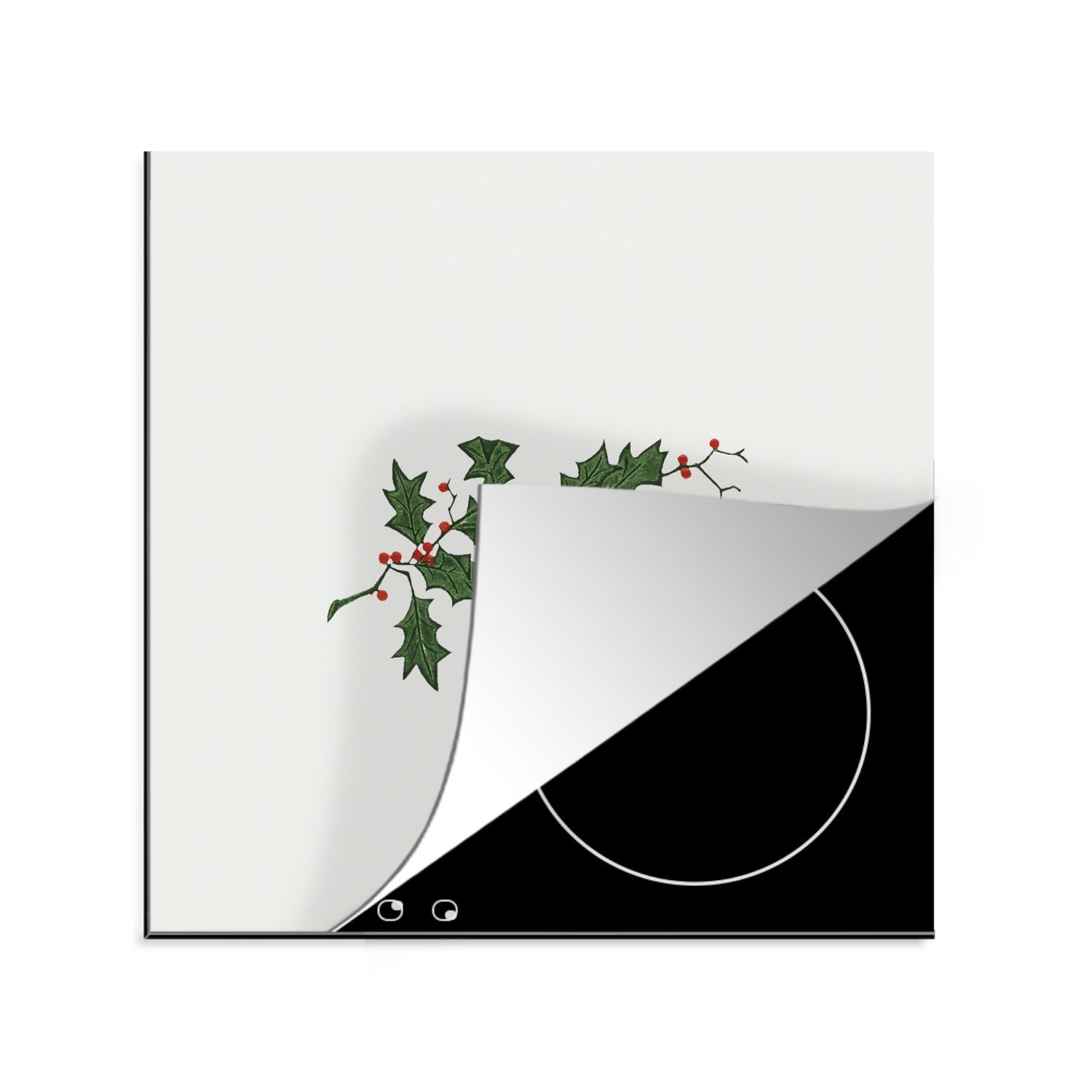 MuchoWow Herdblende-/Abdeckplatte Weihnachten - Stechpalme küche Arbeitsplatte Vinyl, Ceranfeldabdeckung, (1 tlg), cm, Kunst, - für 78x78