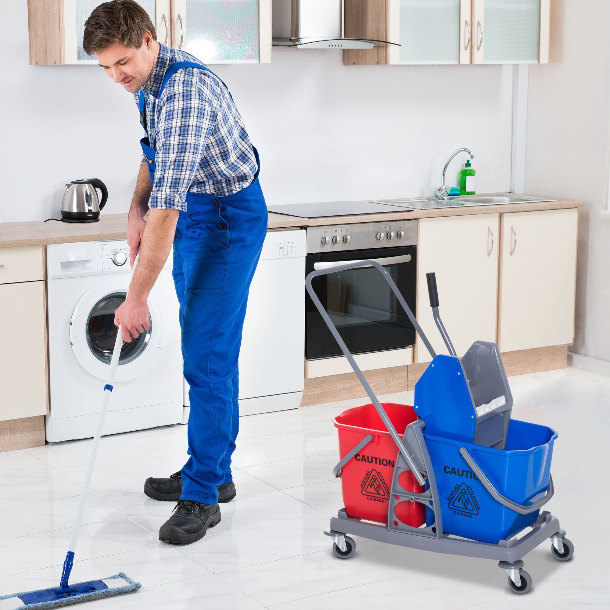 HOMCOM Putzeimer Wischwagen mit 2 Eimern