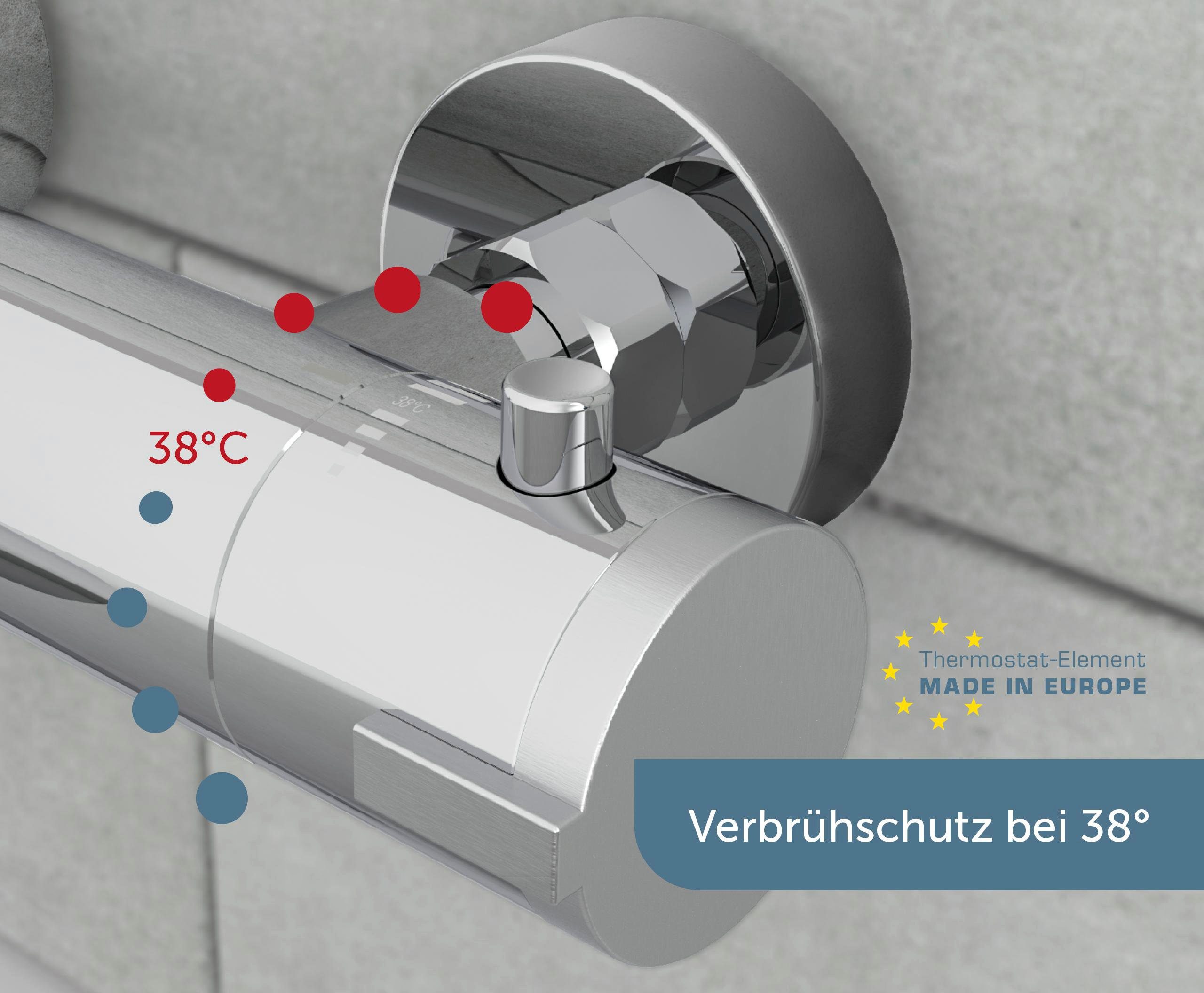 Wannenarmatur Badewanne, Wannenarmatur Mischbatterie Wasserhahn London Bad, chrom Thermostat, Schütte