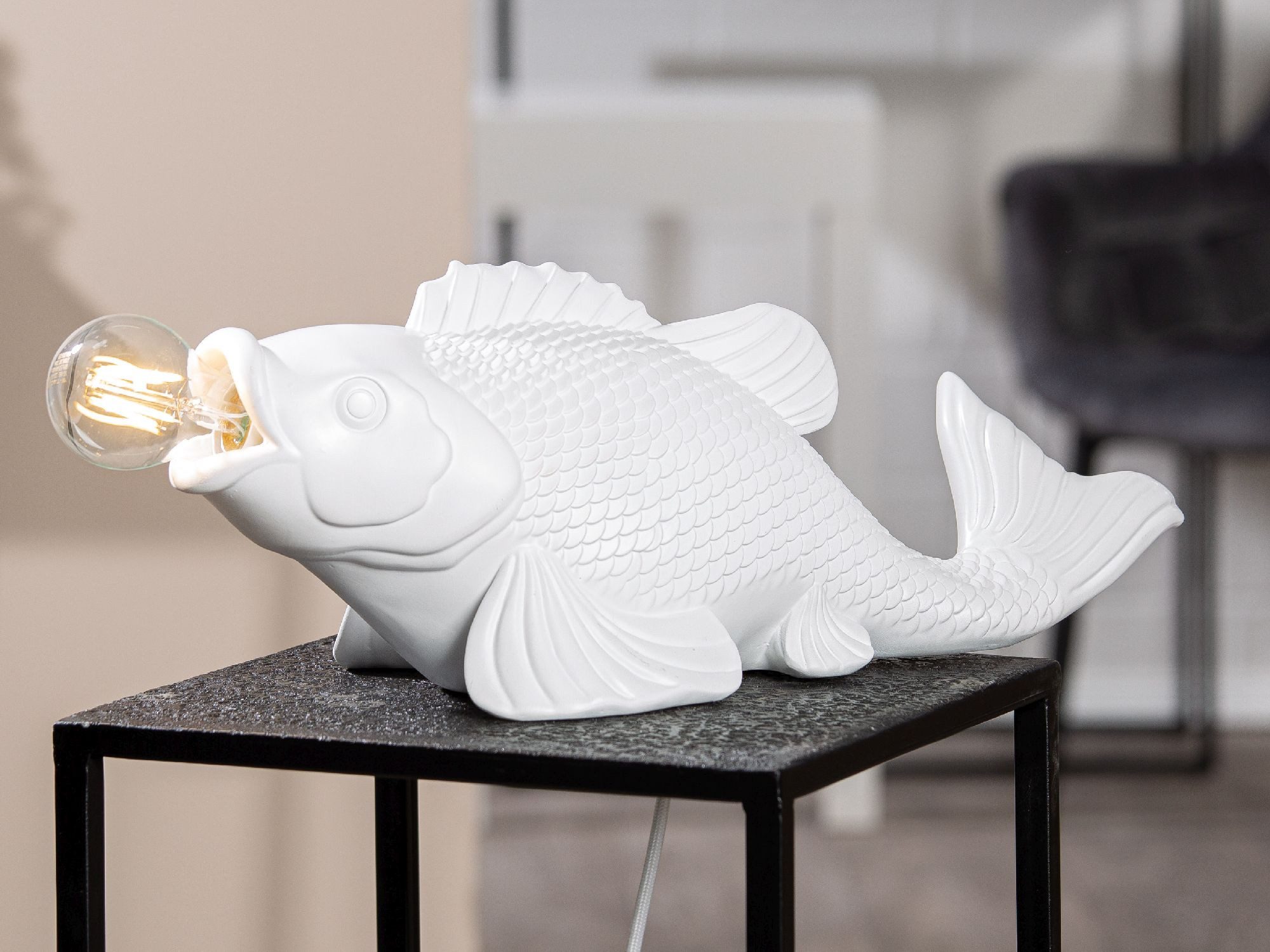 GILDE Tischleuchte Maritim, Höhe: 17.5cm, Farbe: Weiß, Motiv: Fisch