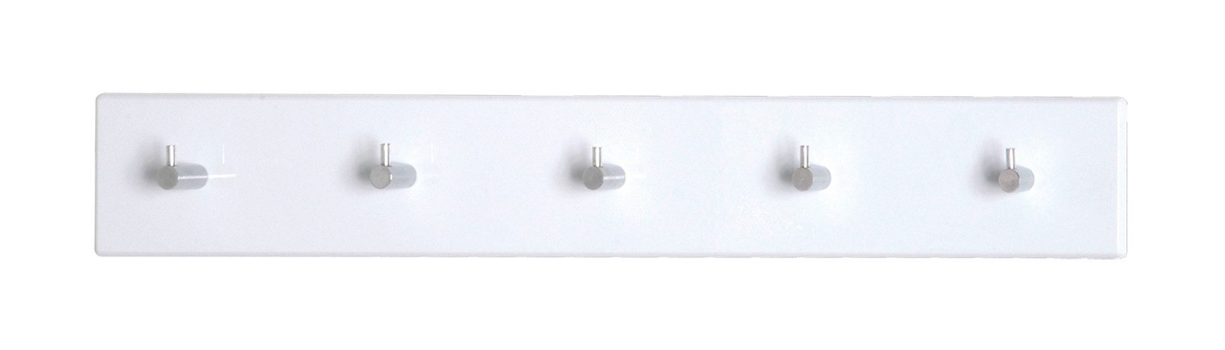HAKU Garderobenleiste B 57 x H 8 cm cm, Weiß Hochglanz, 5 Haken aus Metall in chromfarben