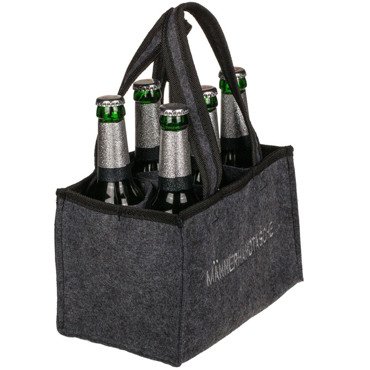 Out of the Blue Tragetasche Flaschenträger anthrazit 6 Flaschen Männerhandtasche Filztasche Bier (1-tlg), persönliche Geschenkidee