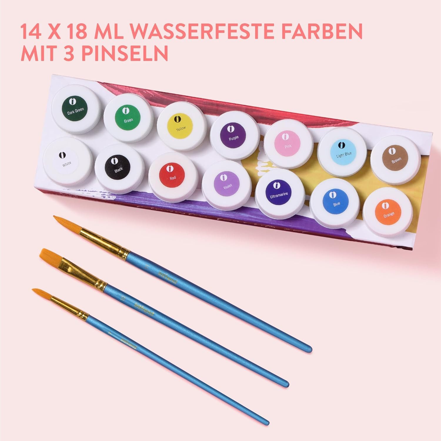 int!rend Aquarellfarbe int!rend Acrylfarben Set 14 x 18 ml mit Pinseln, wetterfest – Bild 3 von 5