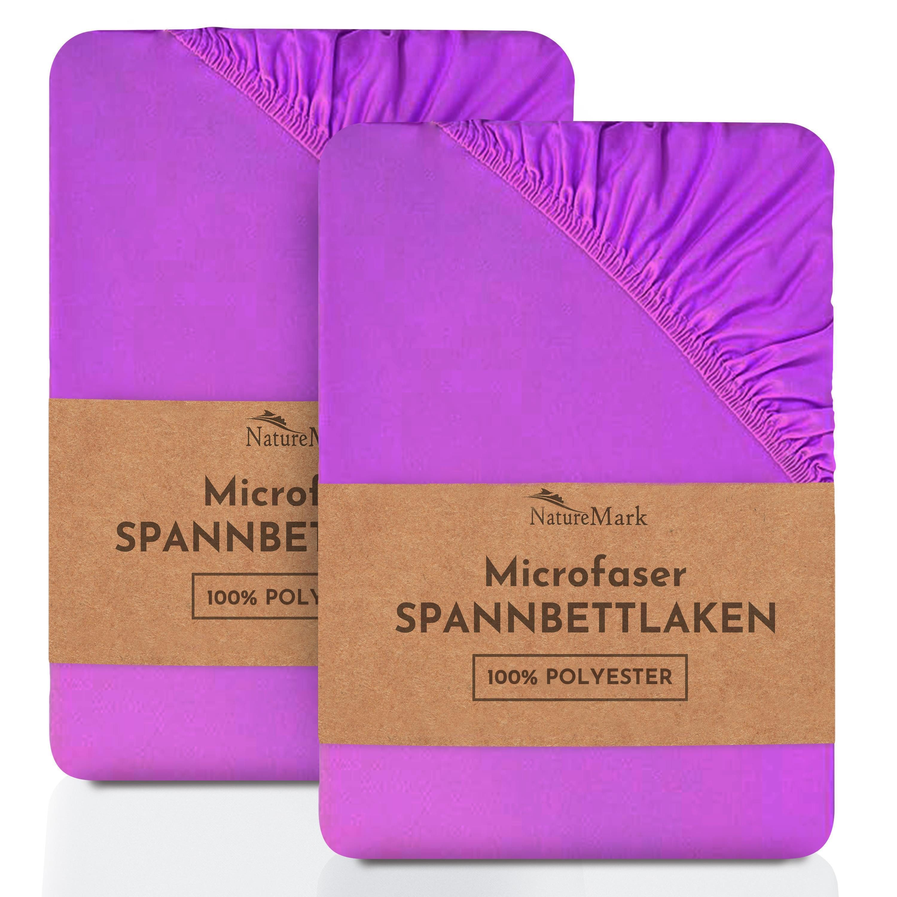 NatureMark Spannbettlaken 2er-Set Mikrofaser Spannbetttuch, Polyester, Gummizug: rundum, (2 Stück), Lila)