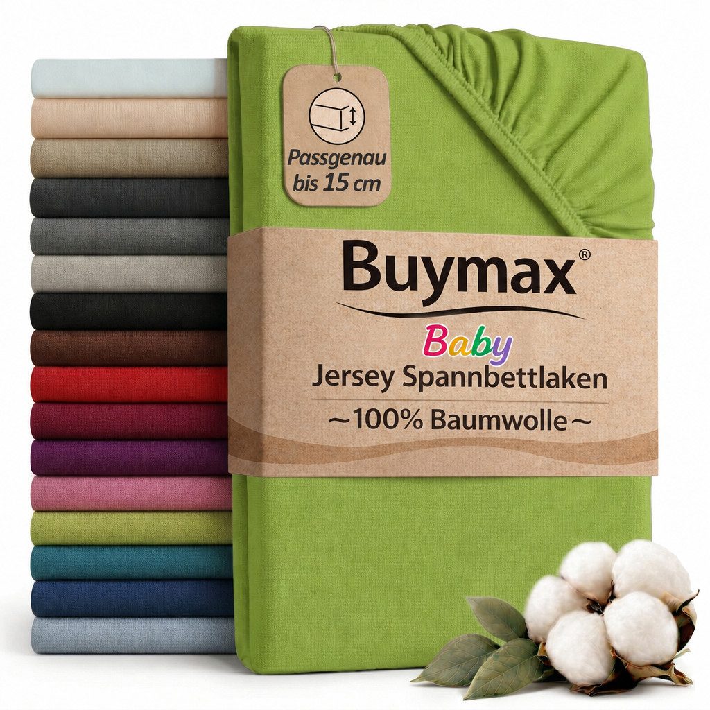 Buymax Spannbettlaken Babybett Kinderbett 60x120cm 70x140cm, Jersey 100% Baumwolle, Gummizug: Rundumgummi, (1 Stück), bis 15 cm Matratzenhöhe, weich, atmungsaktiv, hautfreundlich