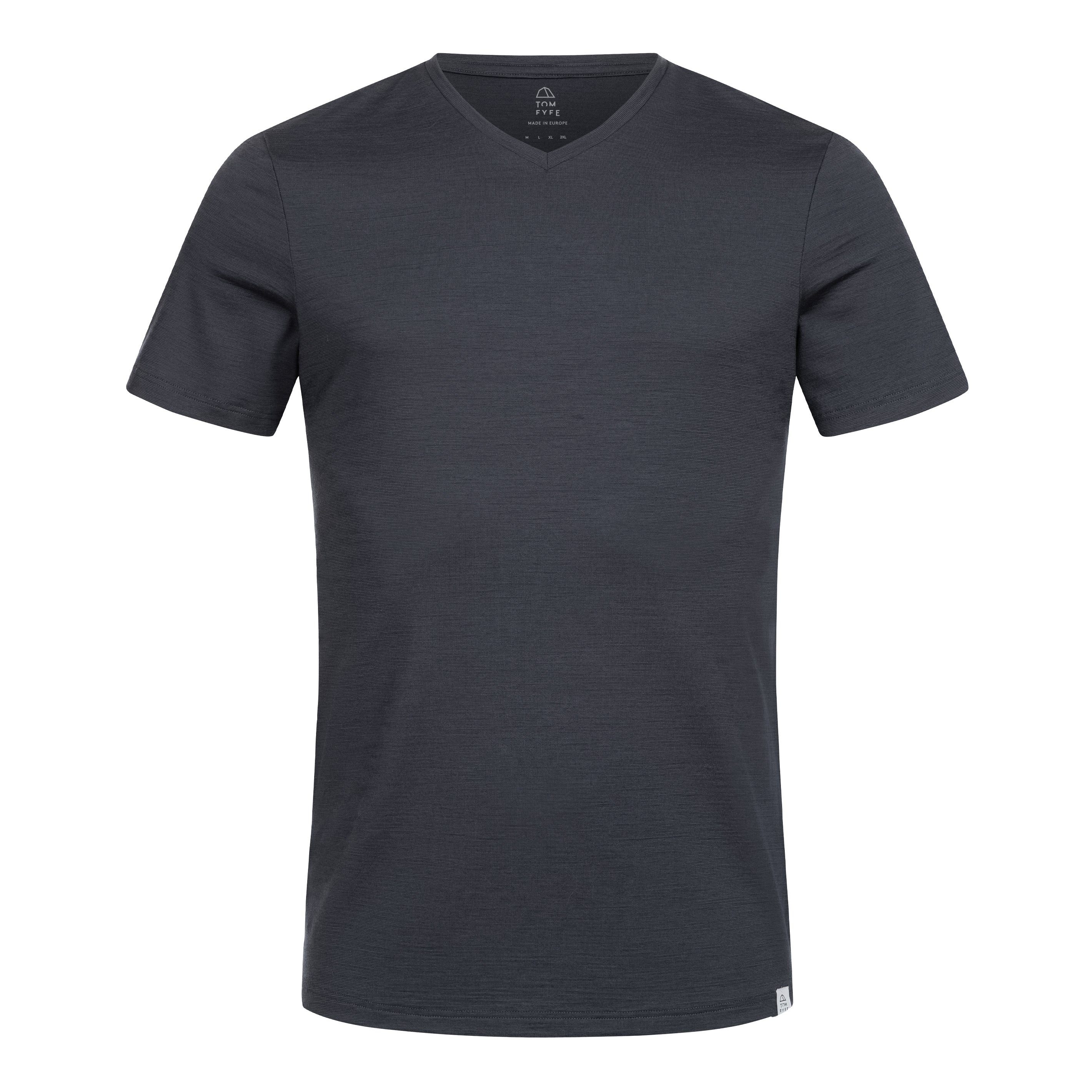 Tom Fyfe T-Shirt TOM FYFE Merino T-Shirt V-Ausschnitt Herren Anthrazit / L
