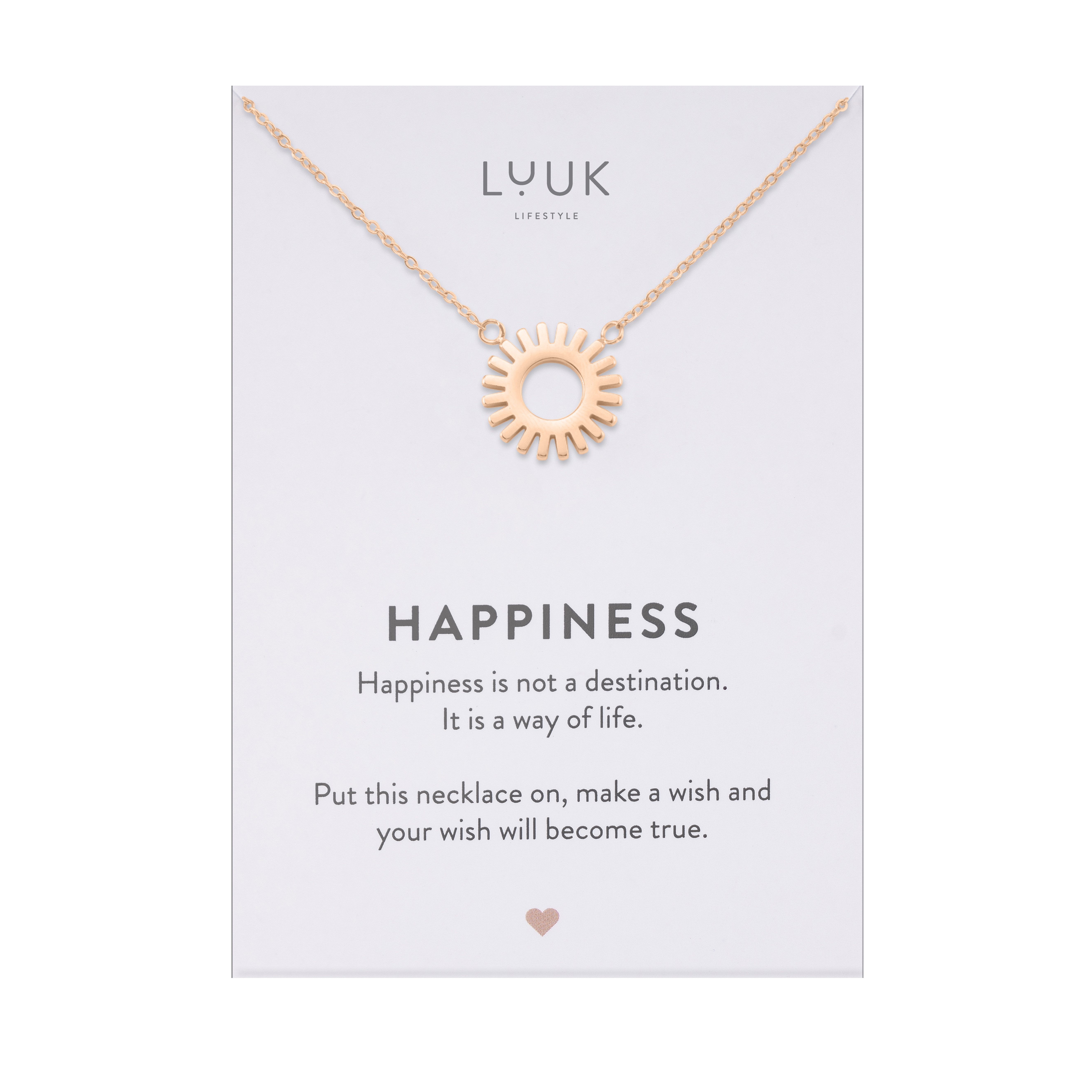 LUUK LIFESTYLE Kette mit Anhänger Sonnenkreis, mit Happiness Spruchkarte, hautverträglich & wasserfest