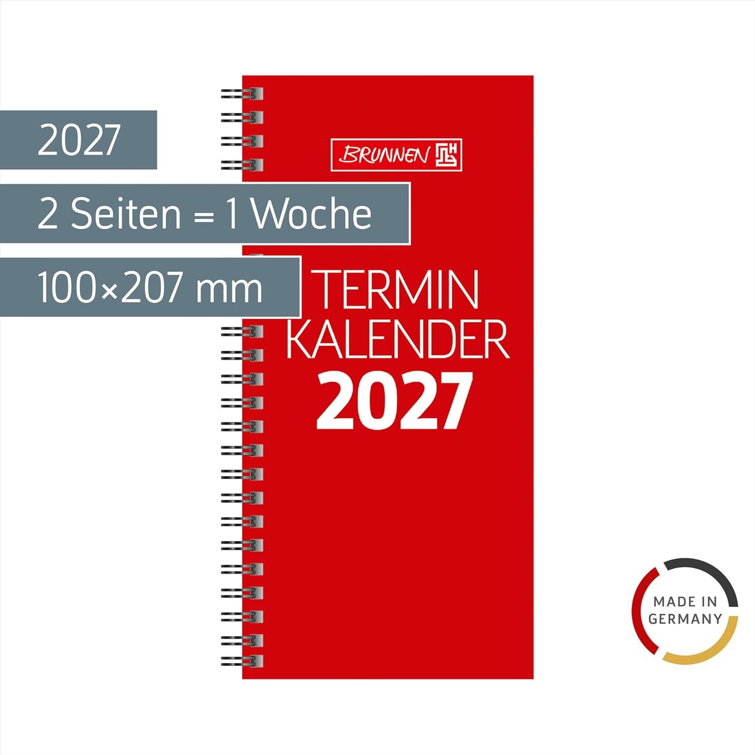 BRUNNEN Ringbuchkalender BRUNNEN Vormerkbuch Mod. 780 2027, 100×207 mm, Karton, rot