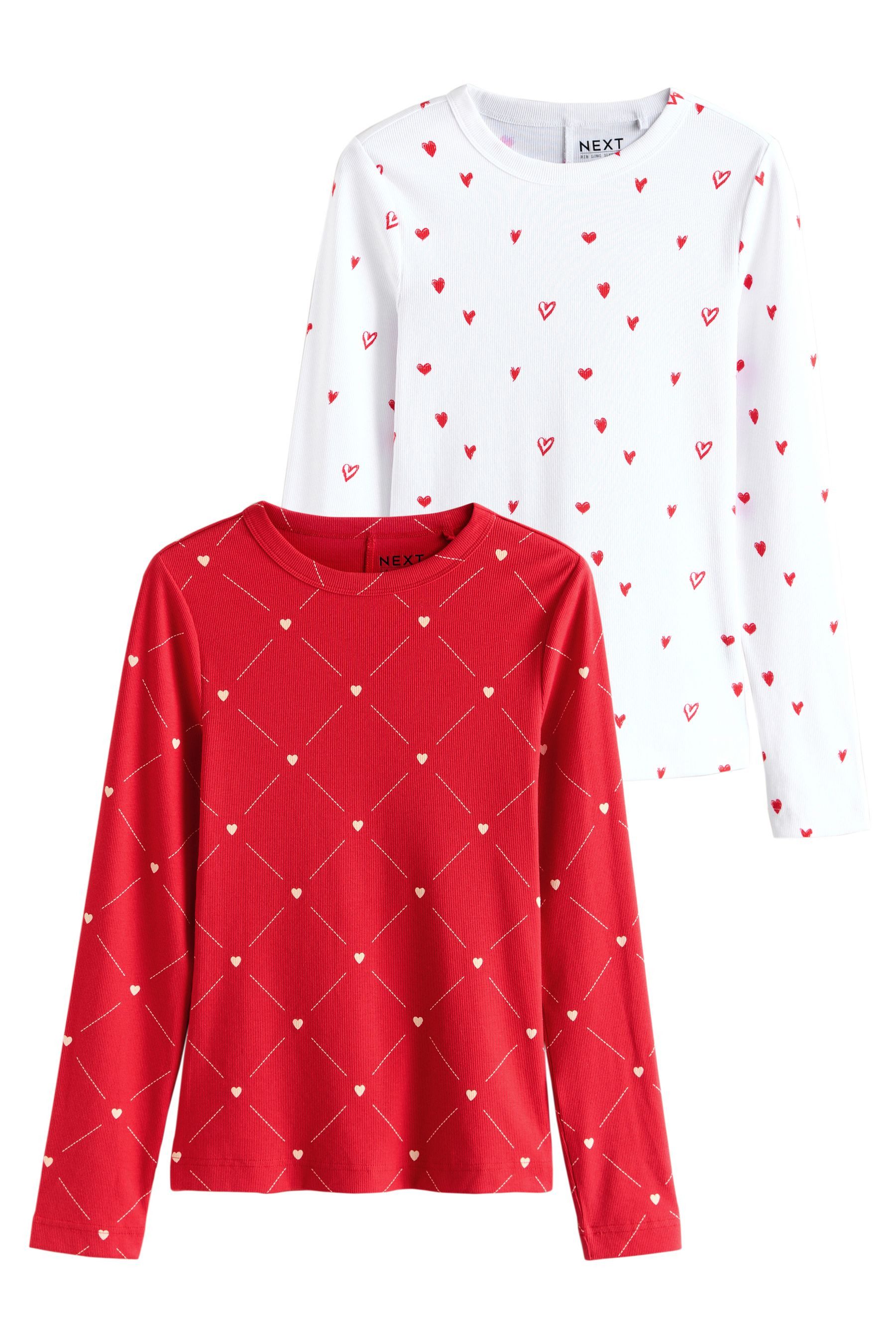 Next Langarmshirt 2er-Pack Langarm-Rundhalsoberteile, Herzen (2-tlg)