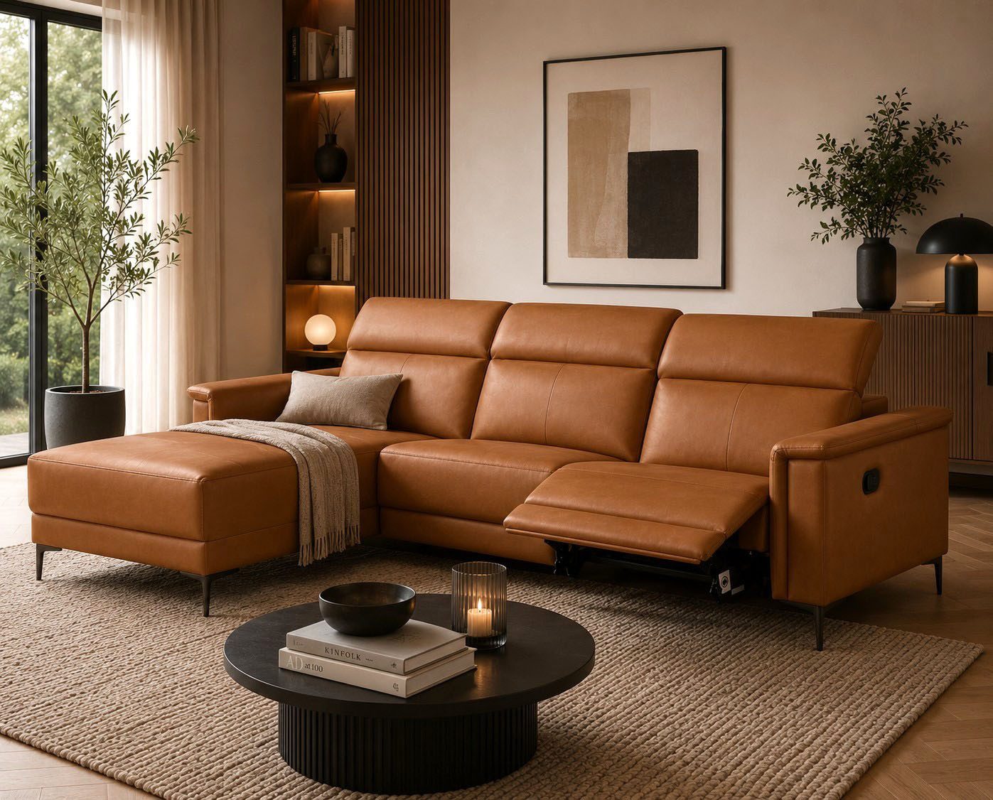OTTO home Ecksofa LUND, Lederoptik, L-Form, 261cm, man./elektr. Relaxfunktion (USB-A), und Kopfteilverstellung