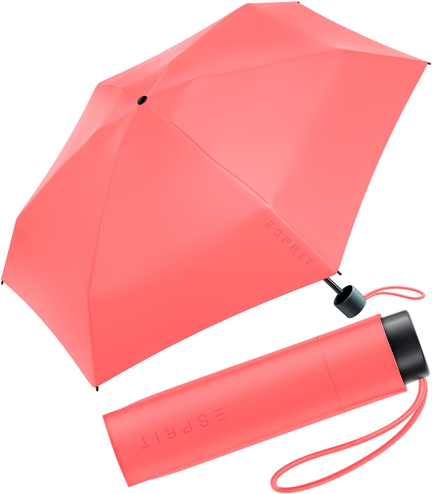 2023, Regenschirm in neuen Super Taschenregenschirm klein, Trendfarben Mini den winzig FJ Damen koralle Esprit Petito