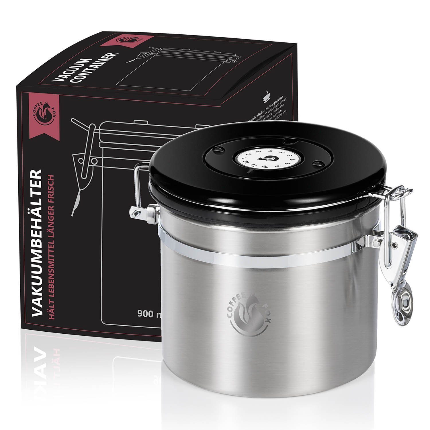 Coffee Fox Kaffeedose Coffee Fox Kaffeedose – Vakuum Edelstahl Vorratsdose für Kaffee & Tee, Edelstahl, (Vakuumdose), Vorratsbehälter Luftdicht