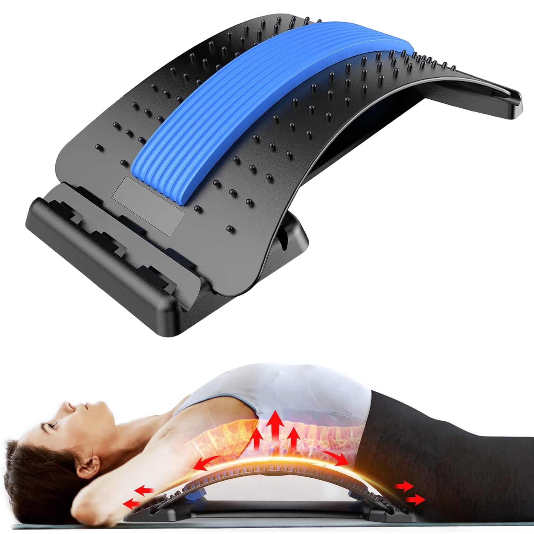 Mutig Rückentrainer Rückenstrecker & Rückendehner mit Massagepunkten, (mehrstufige Lendenwirbelstütze, Rückenmassagegerät zur Rückenschmerzlinderung), für Unter- &Oberlendenwirbelsäule,Bandscheibenvorfall,Skoliose&Ischias