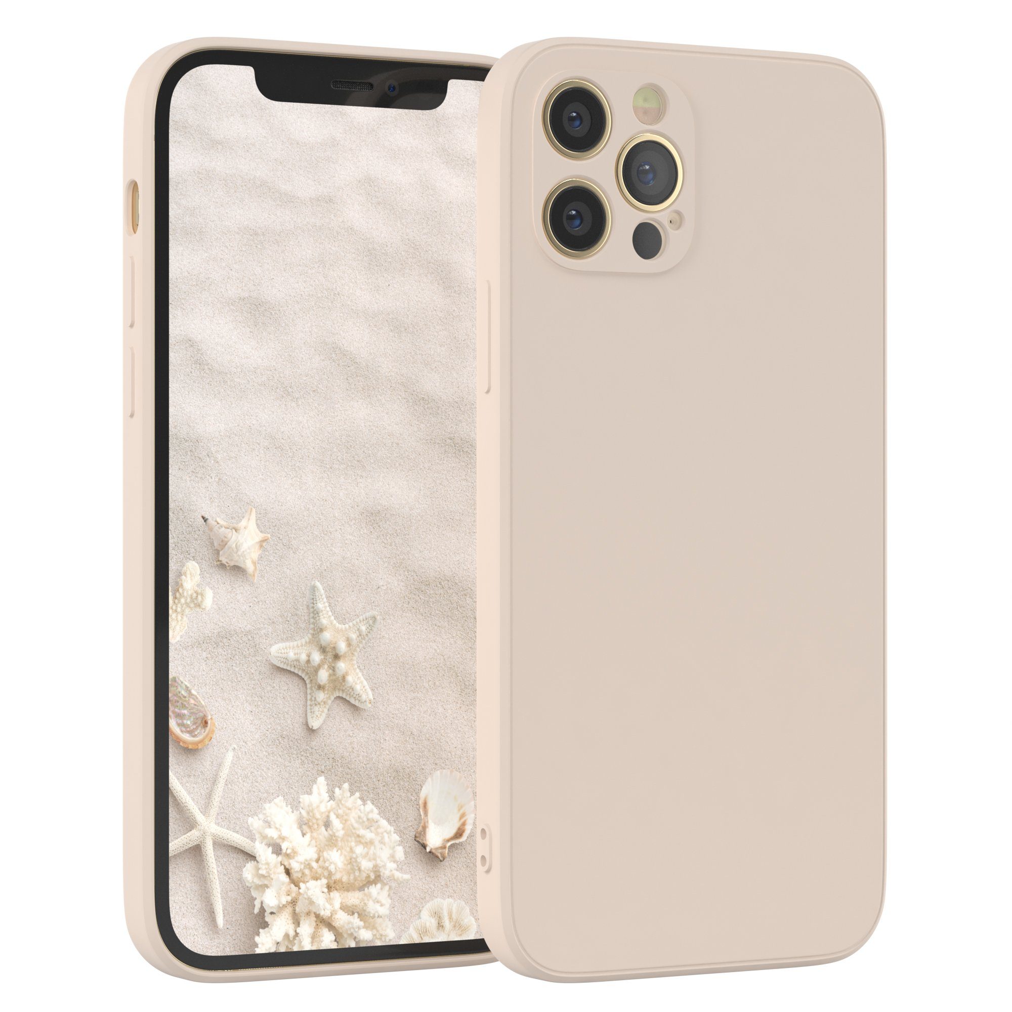 EAZY CASE Handyhülle TPU Hülle für Apple iPhone 12 Pro 6,1 Zoll, Bumper Case Matt Slimcover Silikonschutzhülle elastisch Taupe / Beige