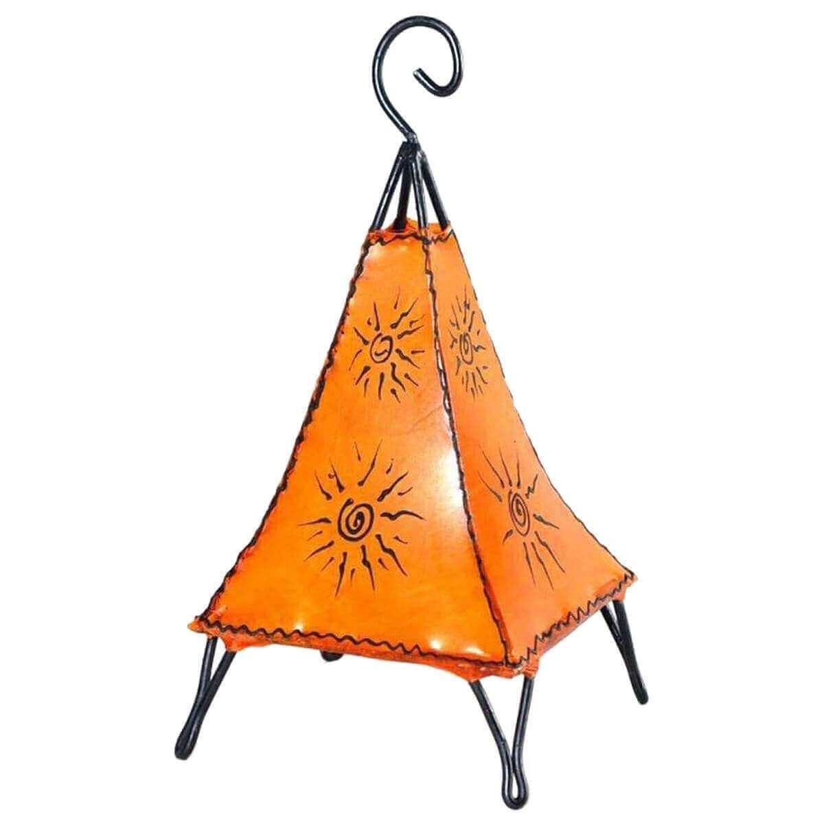 SIMANDRA Stehlampe Pyramide Sonne 35-38cm, Ambilight, ohne Leuchtmittel, Warmweiß, marokkanische Lederlampe Orange