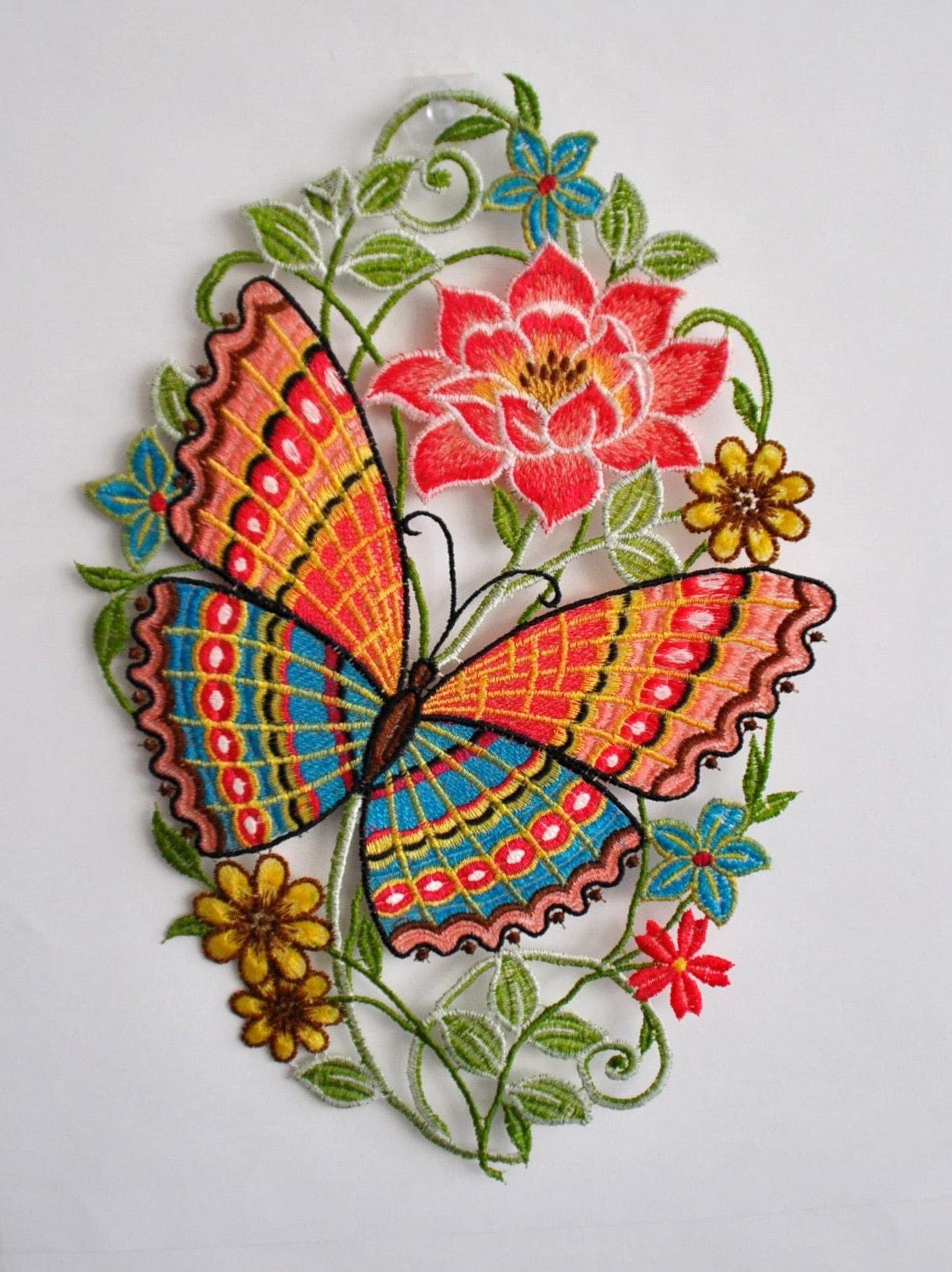 Stickereien Plauen Fensterbild Schmetterling, Hakenaufhängung günstig online kaufen